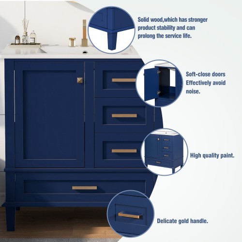 30 In.W Bathroom Vanities Stability and Durability Modern Vanity With Sink