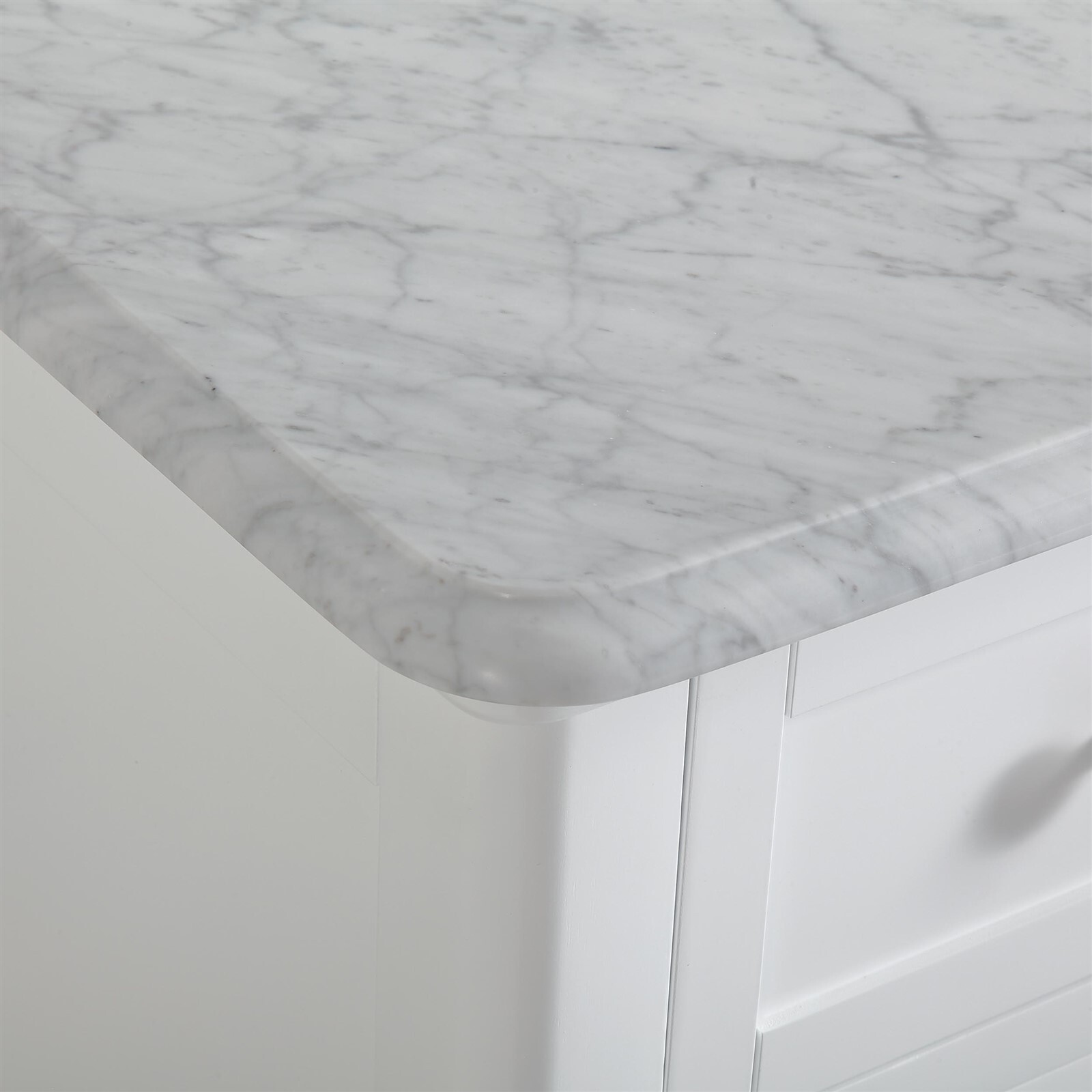 58″ White Curved Front Single Bathroom Sink Vanity Single Bowl Stone Top Cabinet