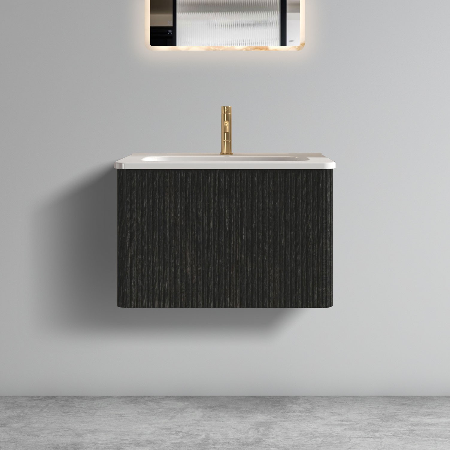 Etna 24 Inch Black Oak Floating Bathroom Vanity with White Ceramic Sink