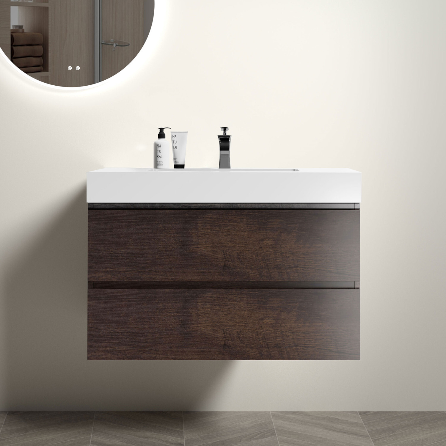 36″ 30″ 24″ Wall Mounted Bathroom Vanity w/Sink,Floating Vanity Cabinet,2 Drawer