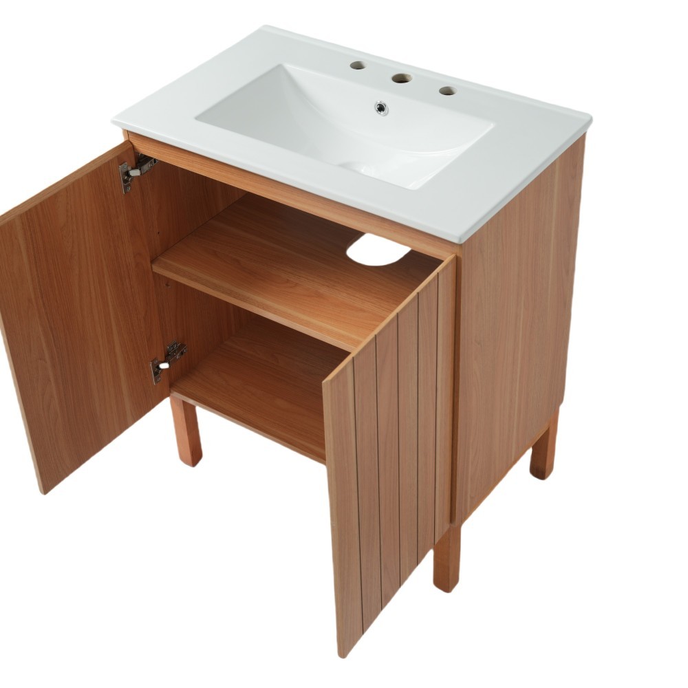 Bathroom Vanity with Ceramic Sink Features 2 Doors and Ample Storage Space