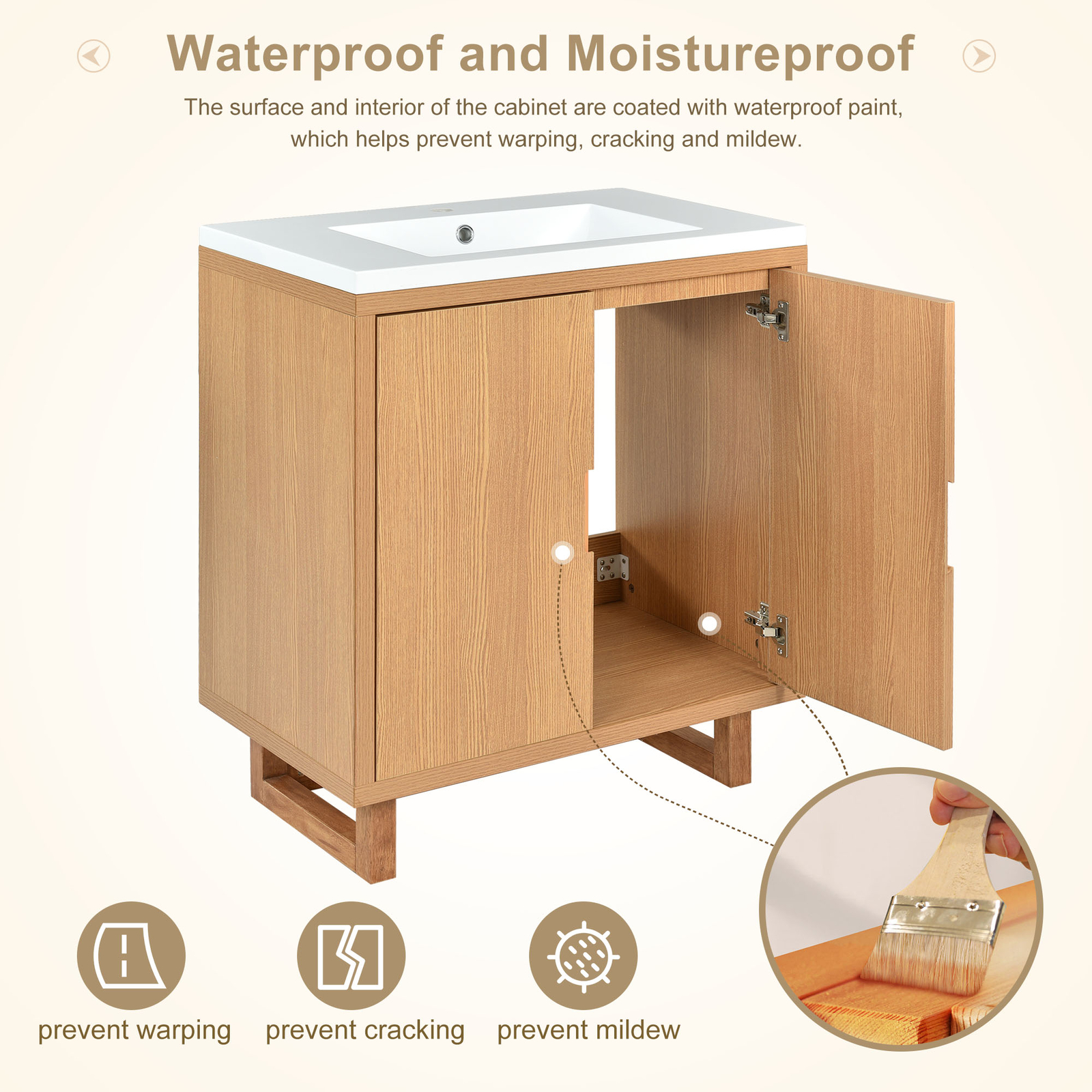 30 Inch Floor Mount Vanity Cabinet Resin Sink Bathroom Furniture Set Storage