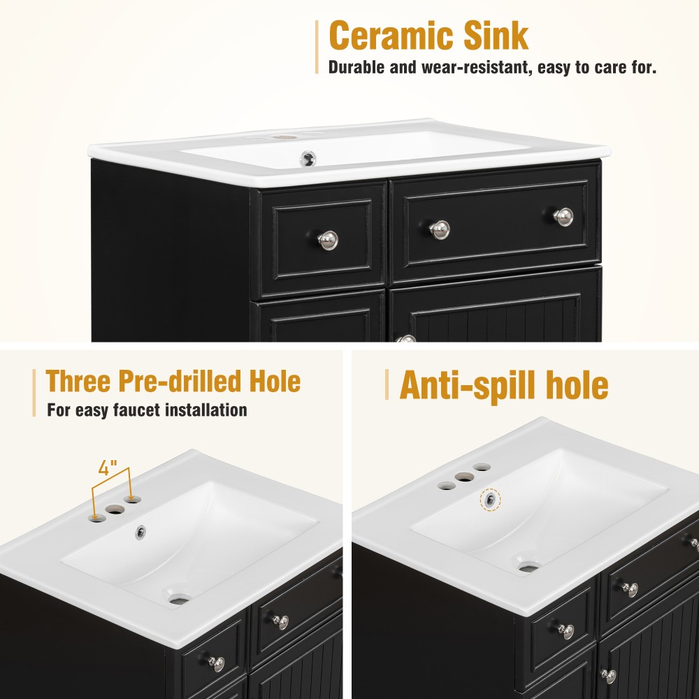 Bathroom Vanity with Ceramic Sink Features 2 Drawers and 1 Door