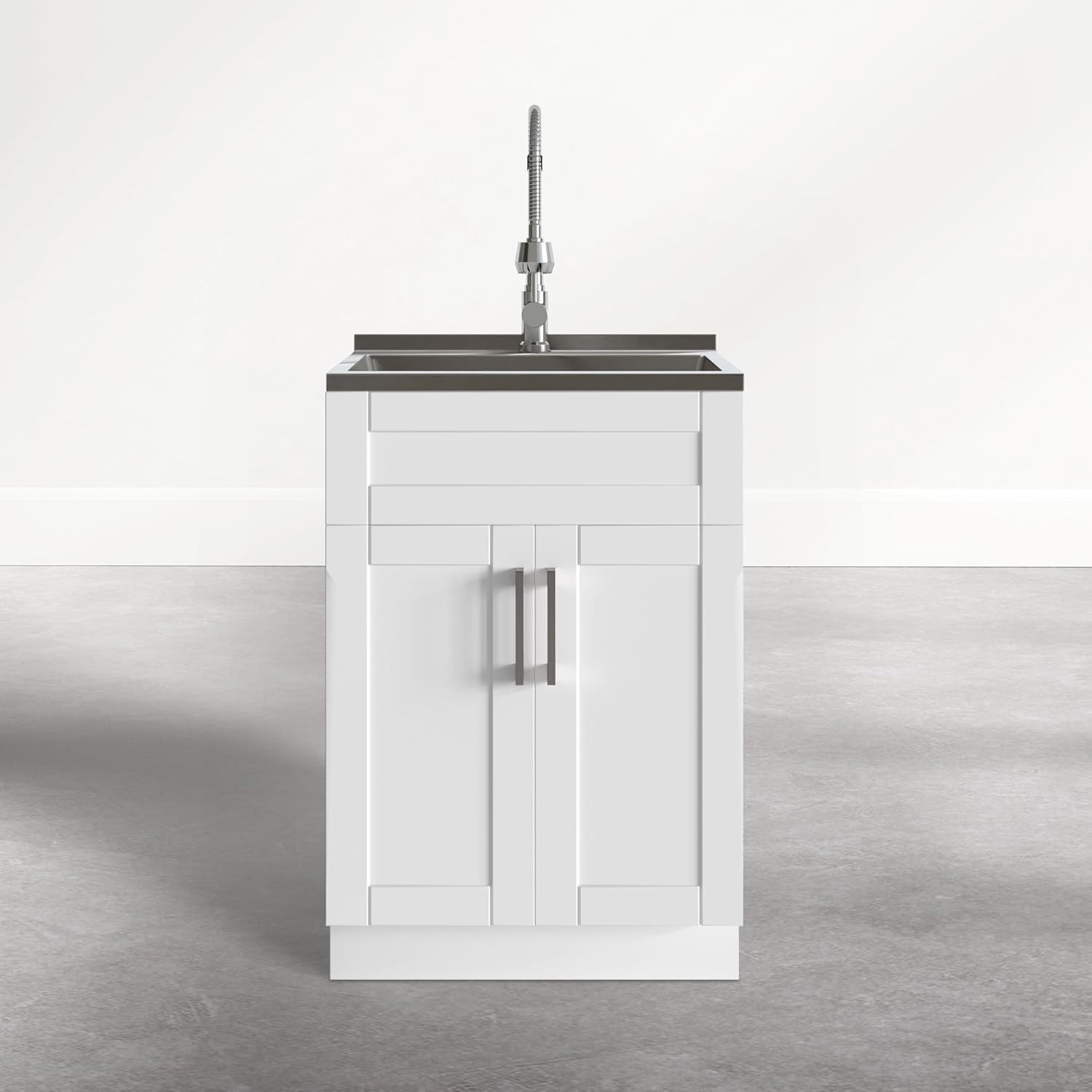 Hennessy All-in-One 24 inch Wide Utility Sink & Laundry Cabinet Pure White