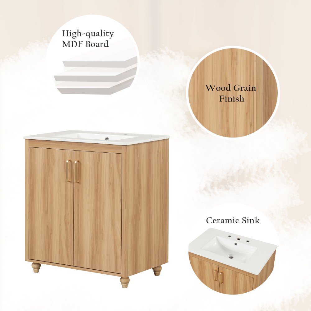 30″ Bathroom Vanity with Sink Combo Multi-functional Bathroom Cabinet with Doors