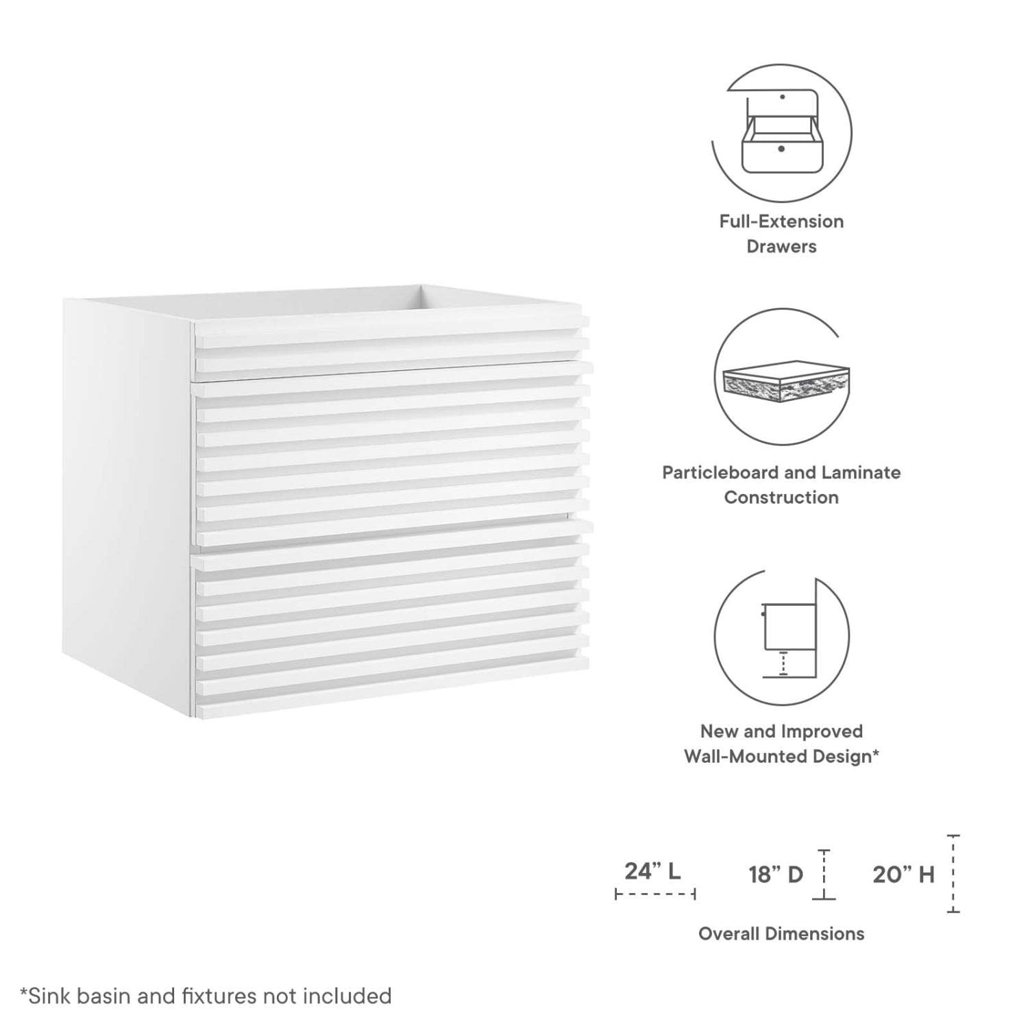 Modway Render 23.5″ MDF Wood Wall-Mount Bathroom Vanity Cabinet in White