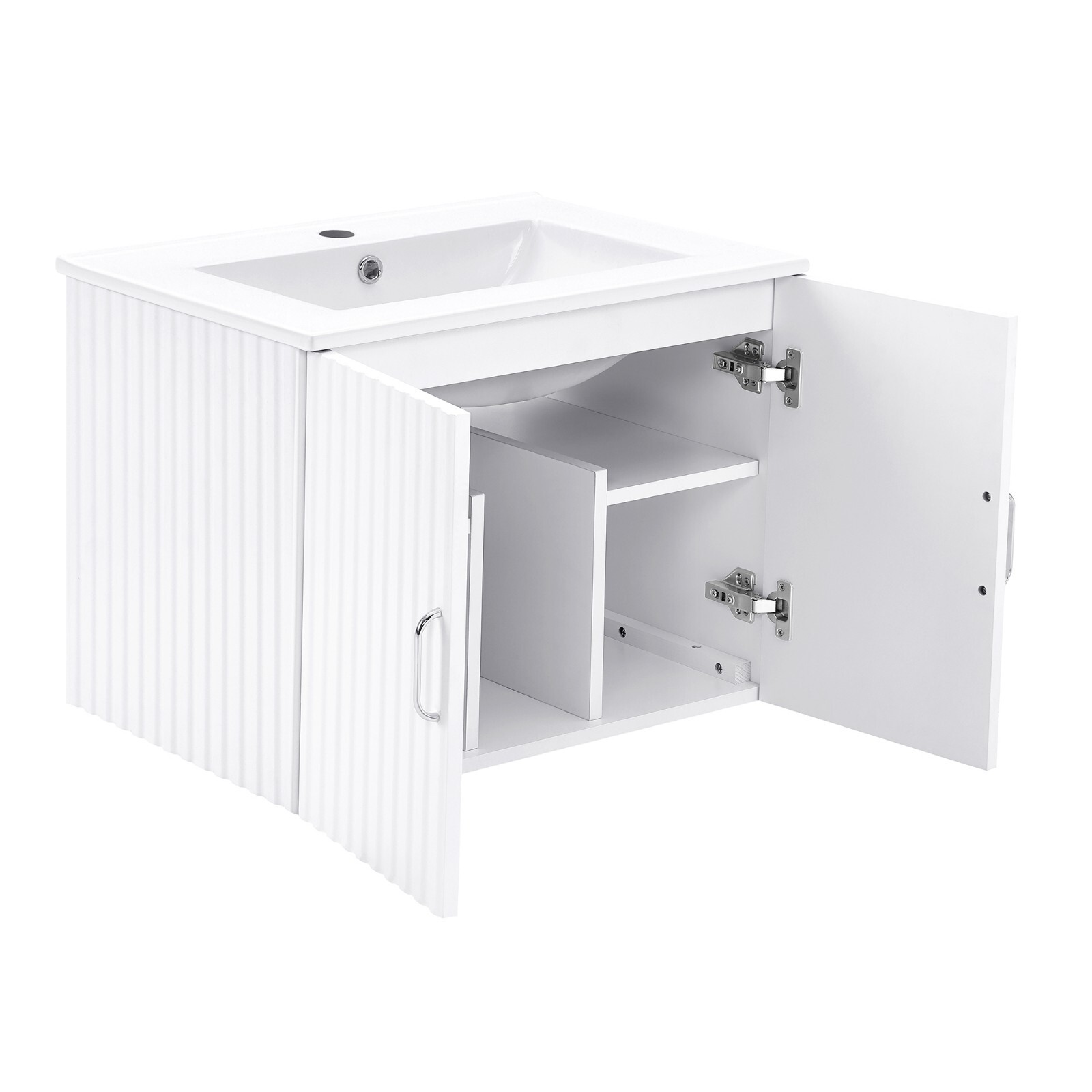 24″ Floating Wall Mounted Bathroom Vanity with White Porcelain Sink and Soft