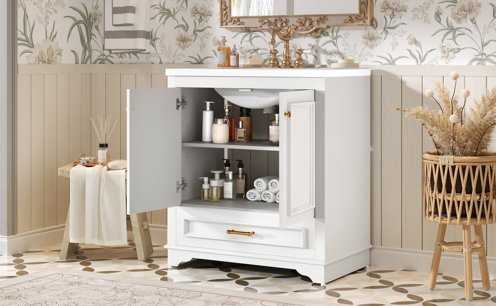 30″ Bathroom Vanity with Ceramic Sink & 2 Soft Closing Doors