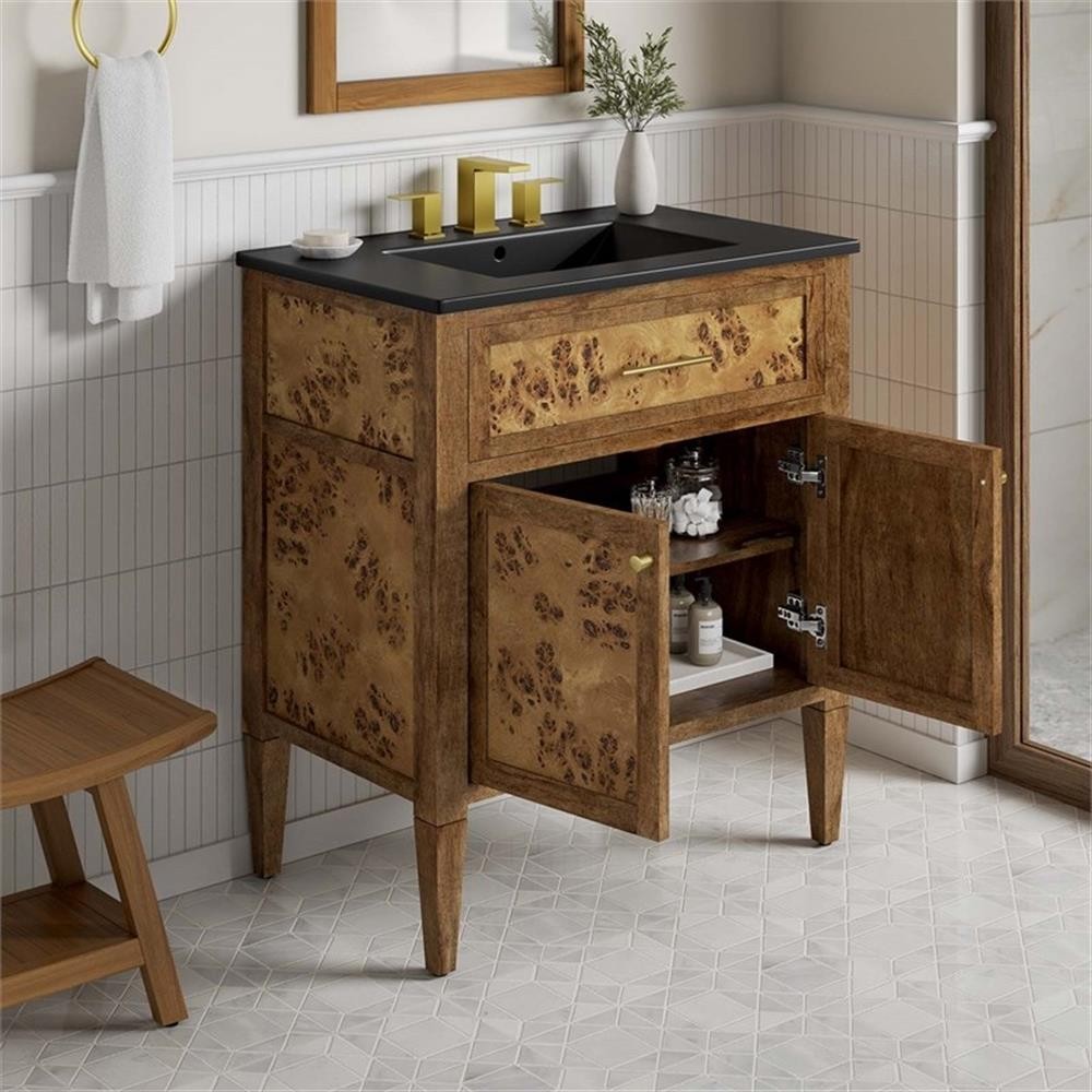Modway Elysian 30″ Modern Wood Bathroom Vanity in Black and Brown