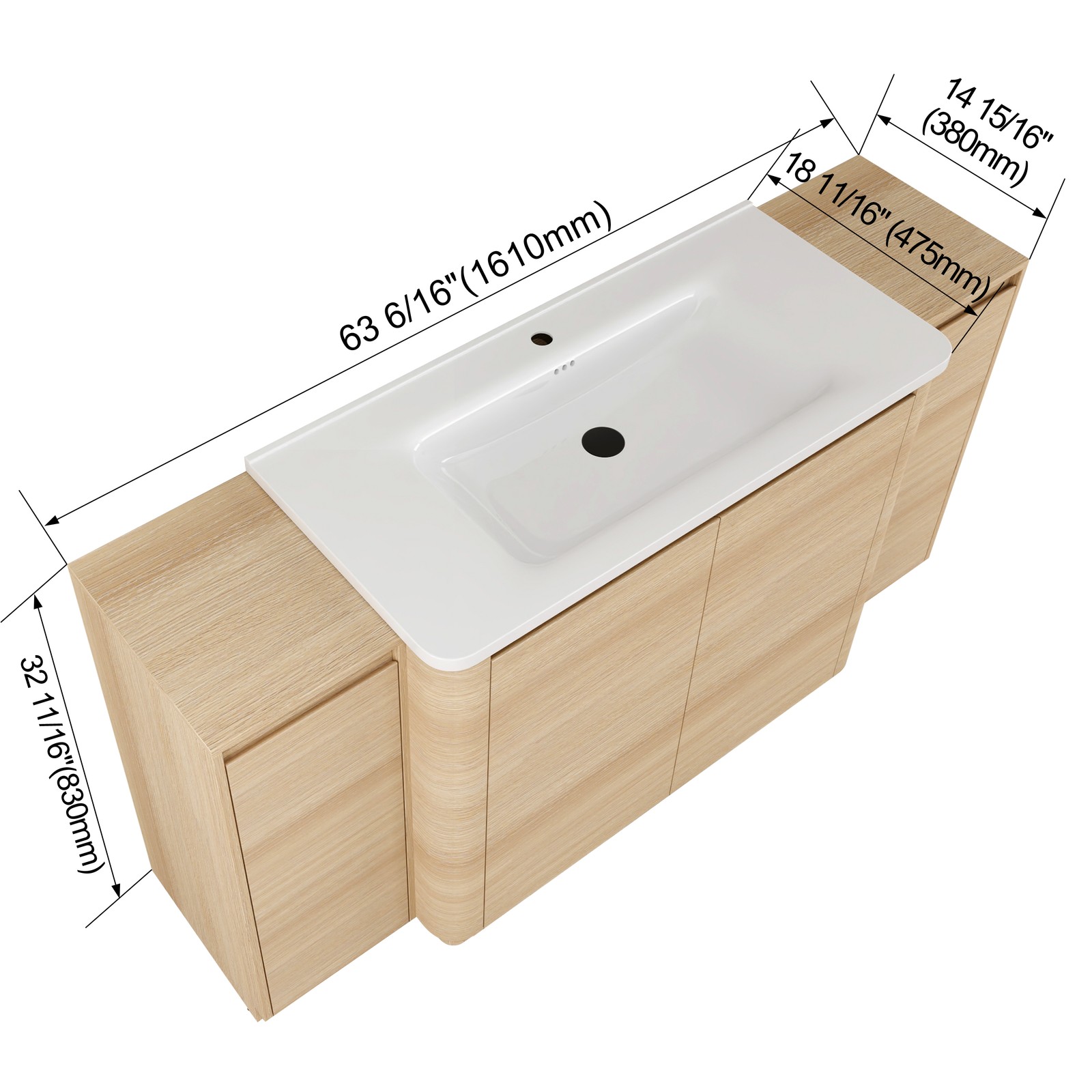 40in Plywood Freestanding Bathroom Vanity W/Ceramic Sink 2x Storage Cabinet Oak