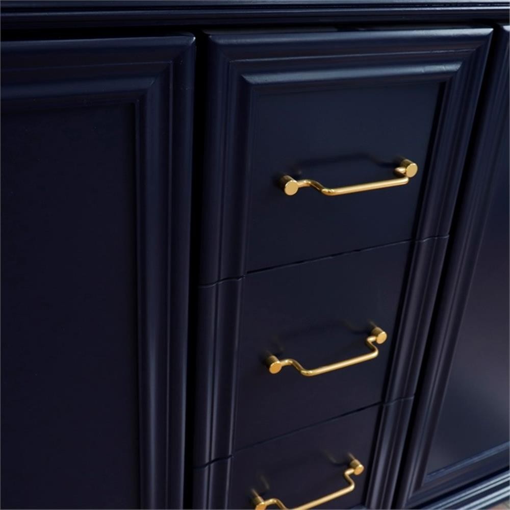 61 in. Double Wooden Vanity Blue Black Galaxy Granite Oval Sink