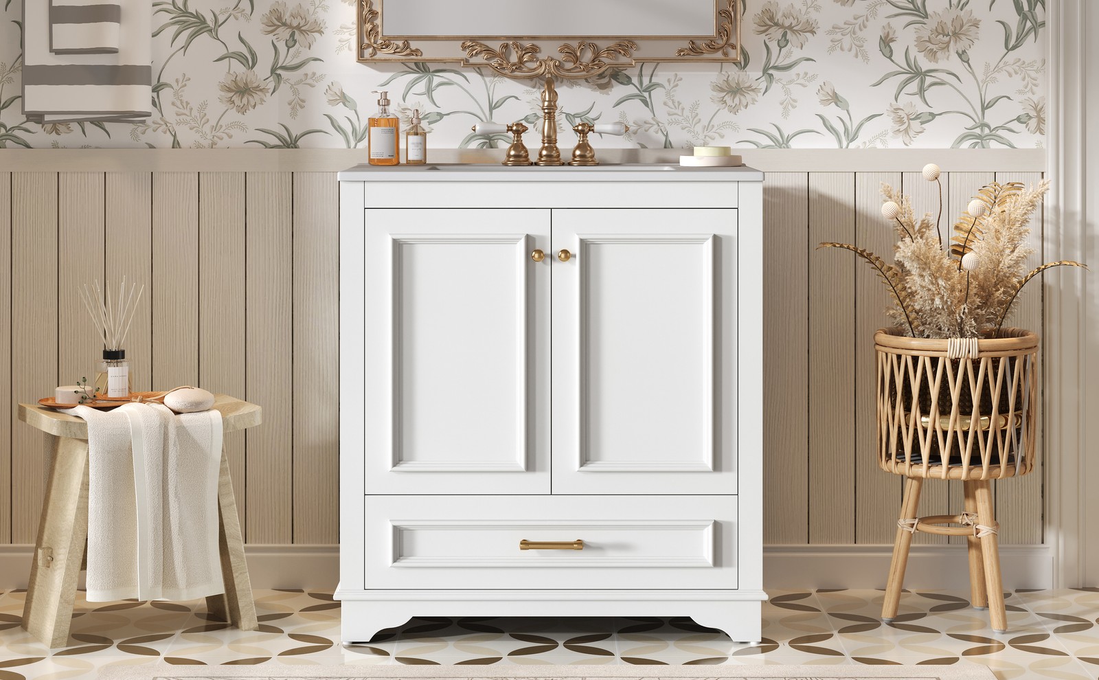 30″ Bathroom Vanity with Ceramic Sink & 2 Soft Closing Doors