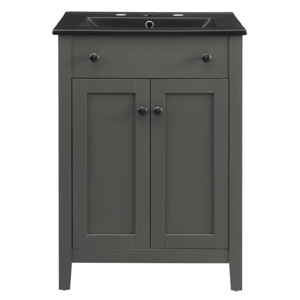 Modway Nantucket Modern Wood/Ceramic Bathroom Vanity in Gray/Black