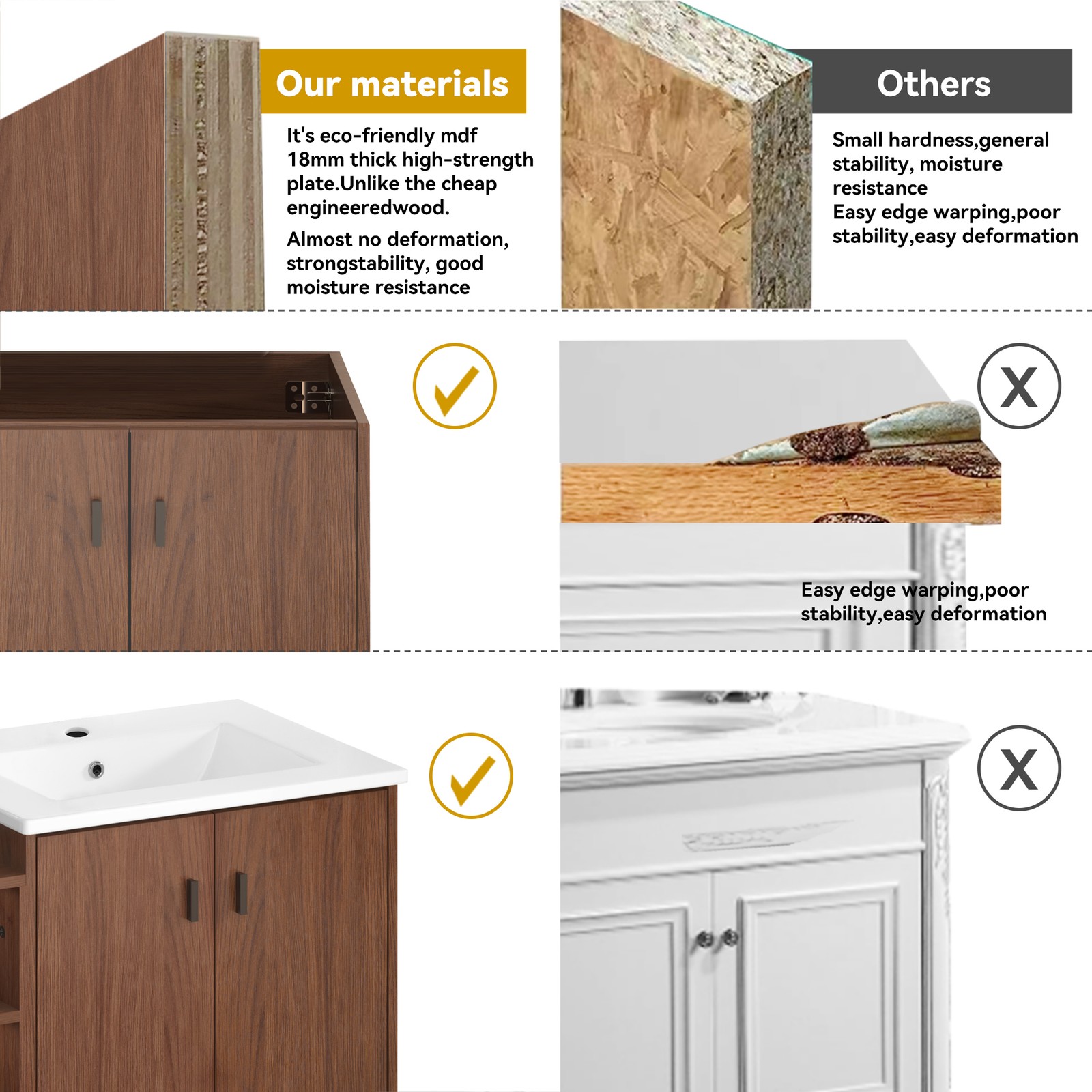 60in reddish brown Bathroom Vanity w/Storage Shelves & Soft Close Doors