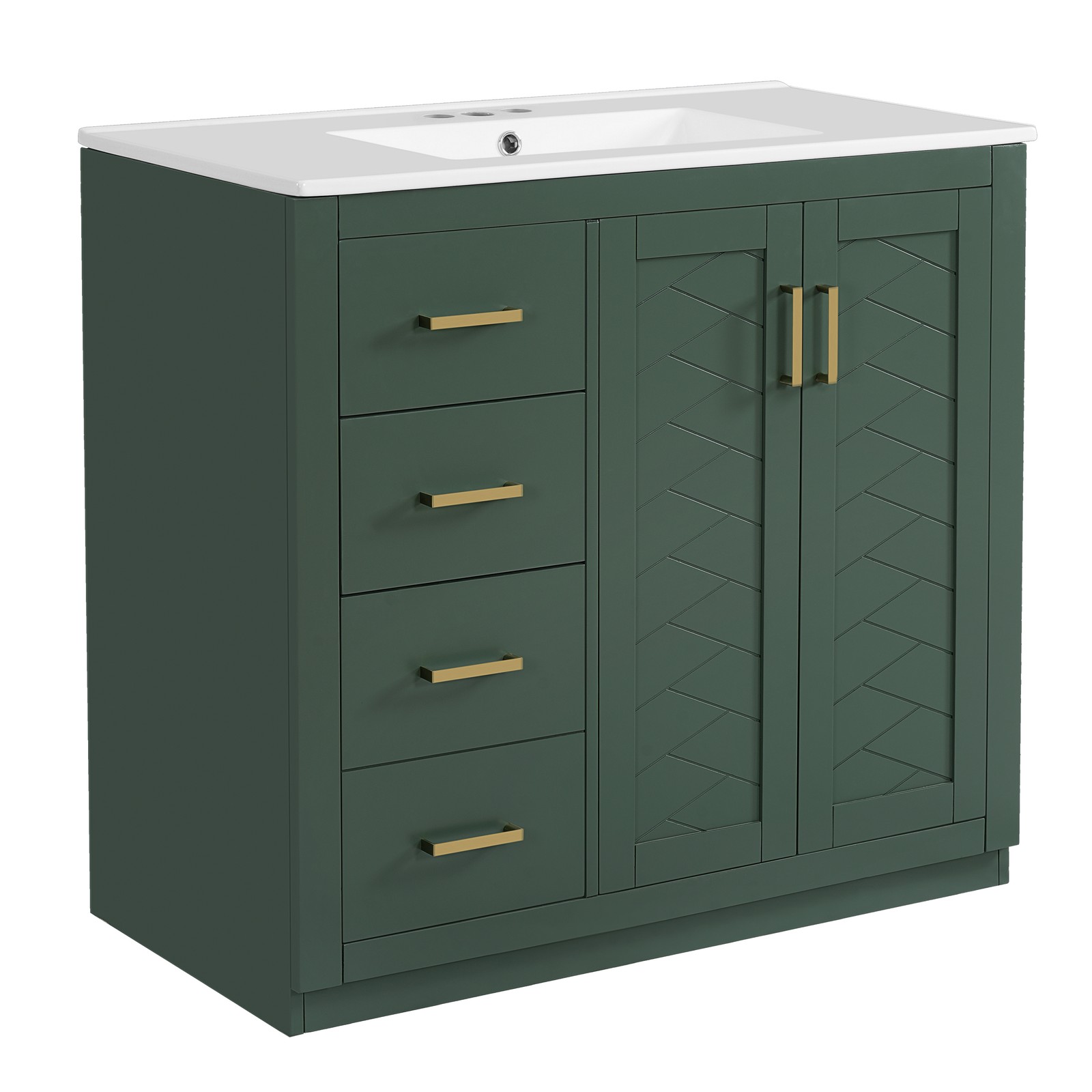 36″ Bathroom Vanity with Ceramic Sink, Solid Wood Frame, 3 Drawers