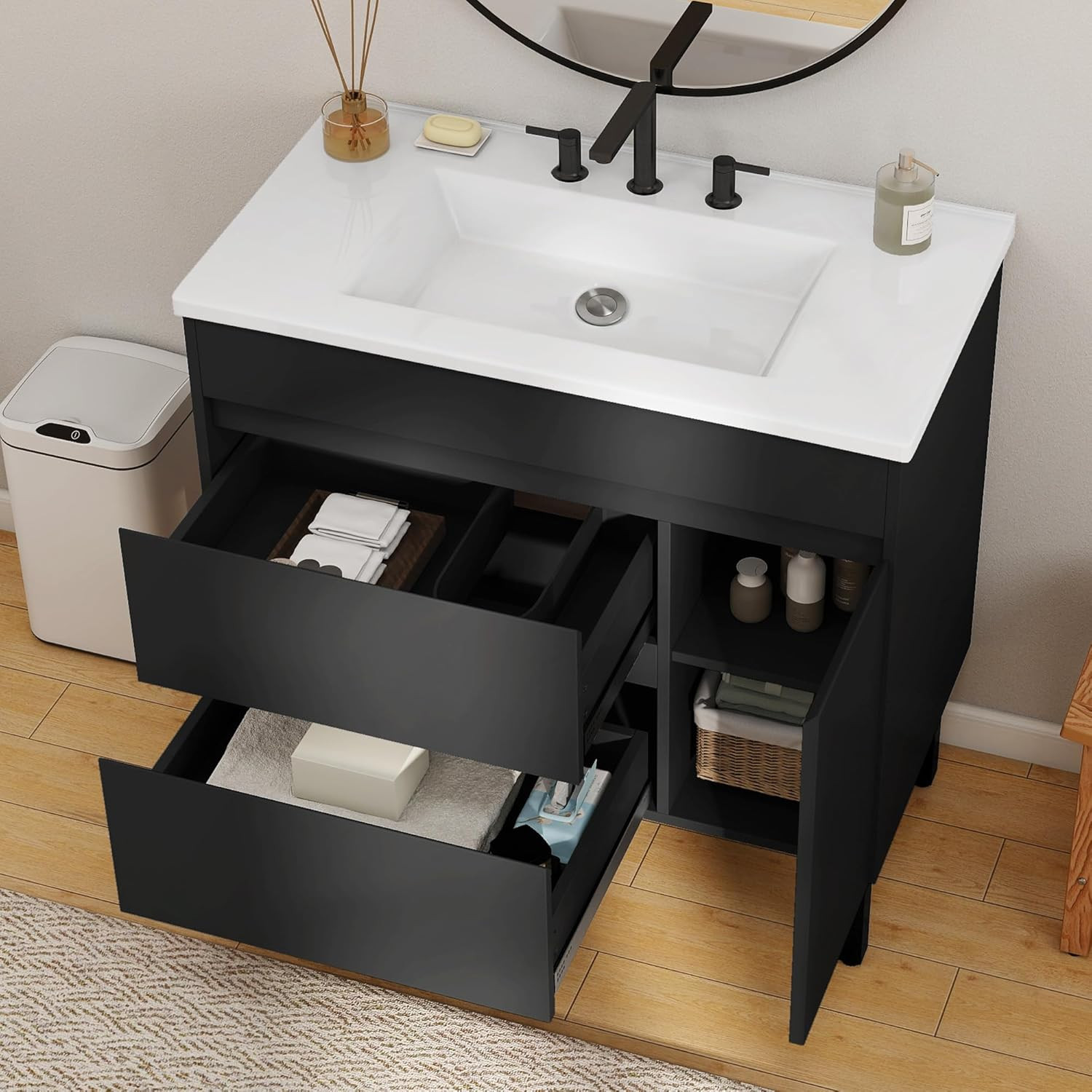 YITAHOME 36 Inch Bathroom Vanity with Sink, Bathroom Cabinet Vanity for Media Sp