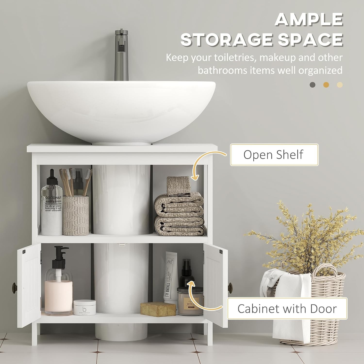 Pedestal Sink Storage Cabinet Bathroom Under Sink Cabinet W/ 2 Doors & Open