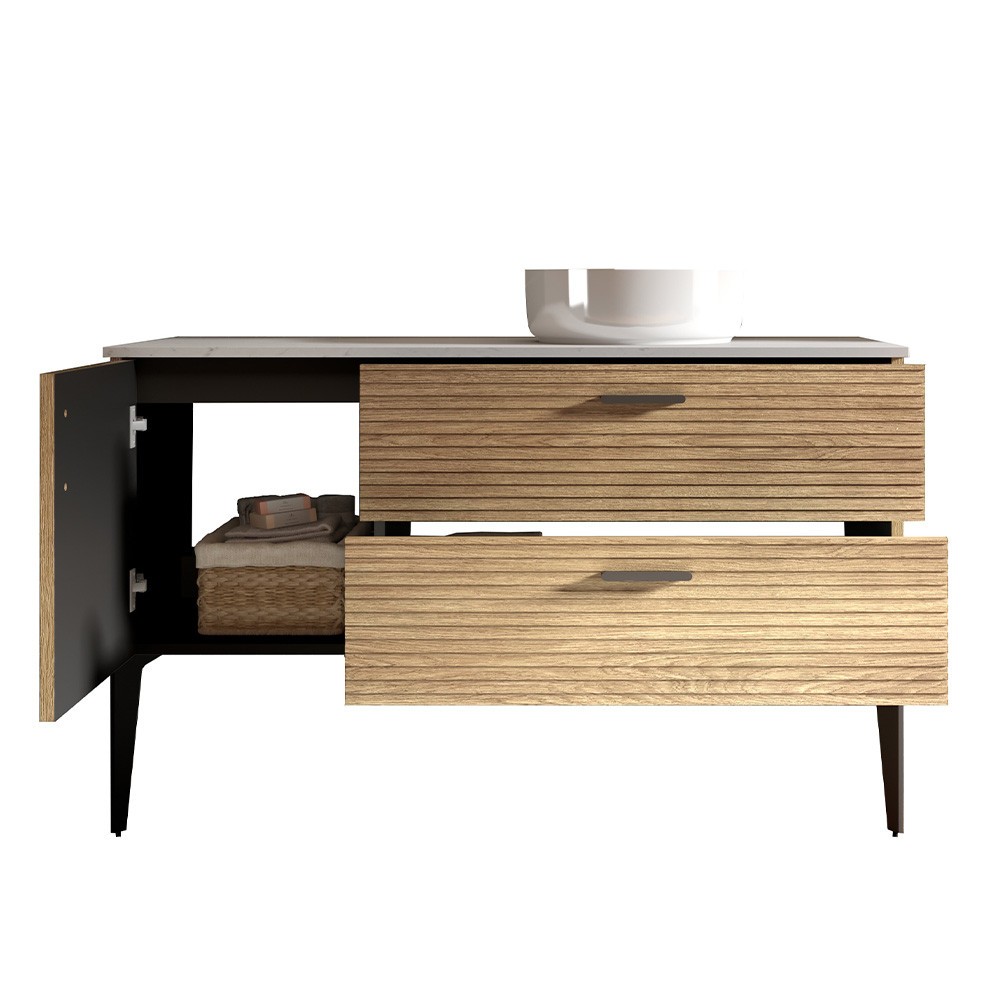48″ Bathroom Vanity with Sink, Freestanding Vanity Cabinet, 2 Drawers,Metal Legs