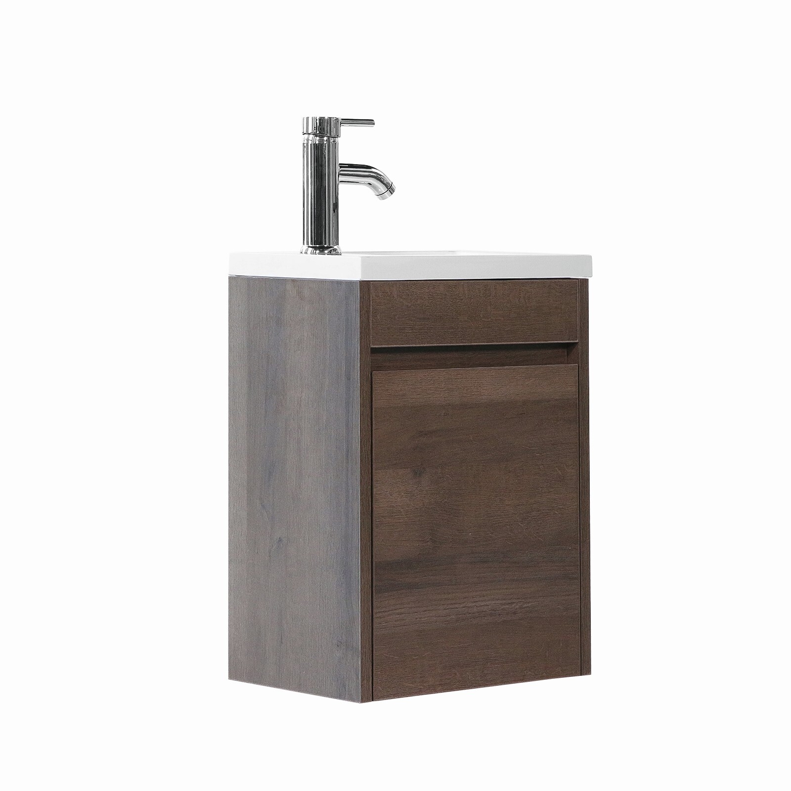 16″ Bathroom Vanity With Sink Wall Mount Floating Cabinet for Small Roomw/Faucet