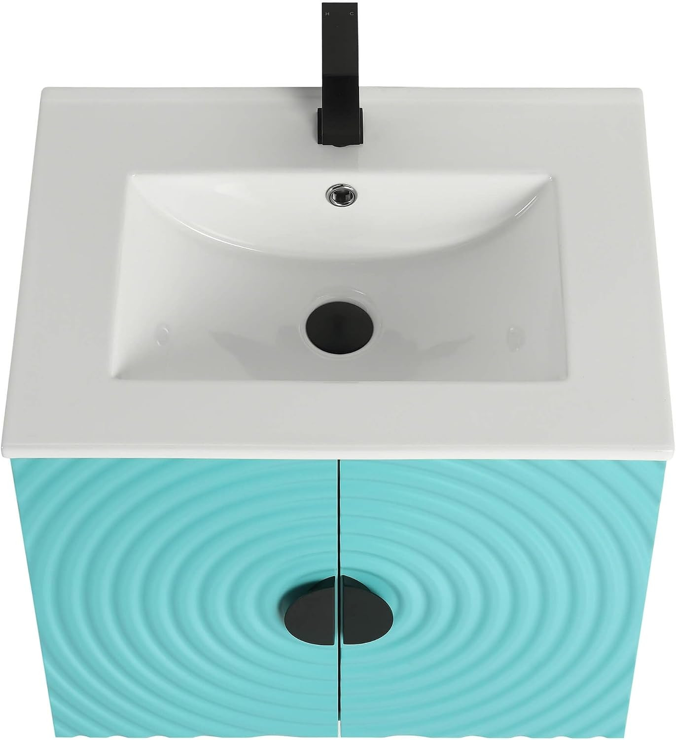 Pellabay Modern 24 Inch Bathroom Vanity with Sink Blue, Fluted Door Design, Floa