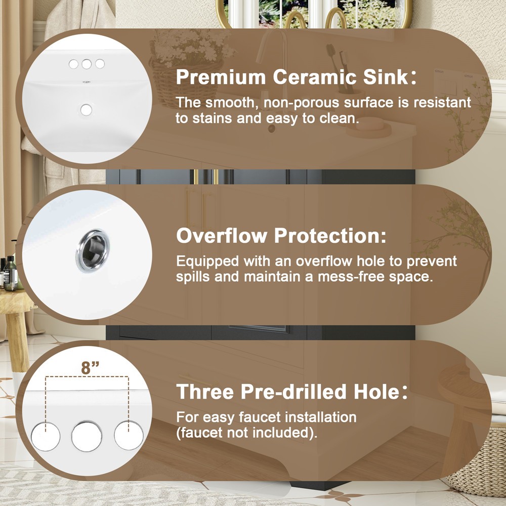24″ Bathroom Vanity w/Ceramic Sink, Freestanding Bath Vanity Door Cabinet,Drawer