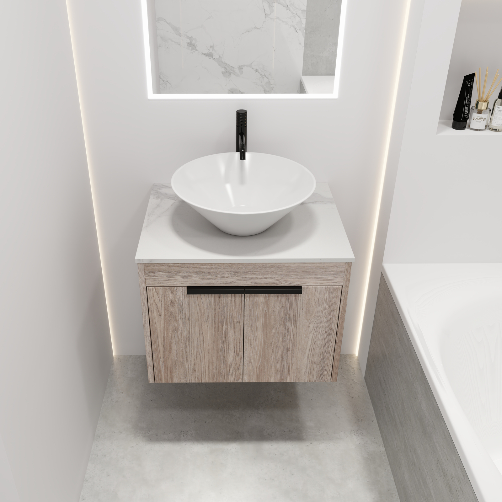 24″Modern Wooden Floating Wall Mounted Bathroom Vanity W/Ceramic Basin White Oak