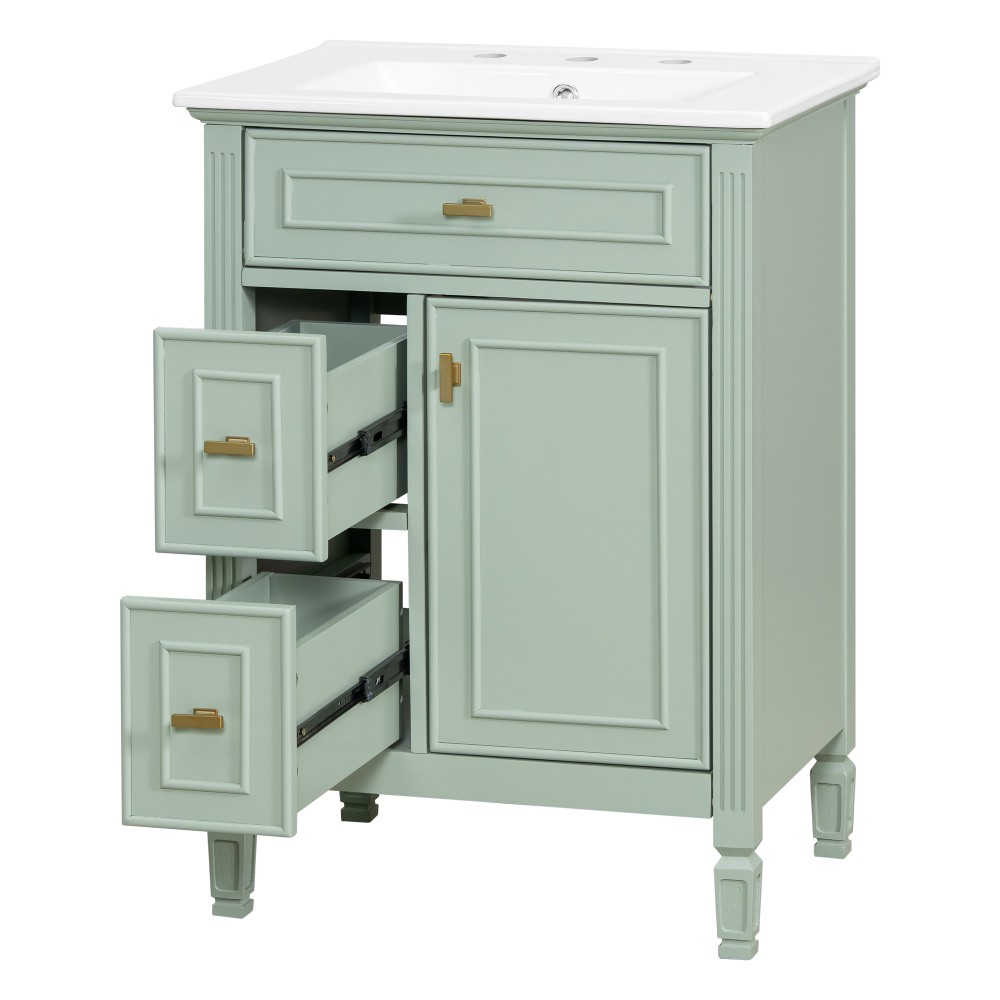 24In Bathroom Vanity with Sink Solid Wood and MDF Cabinet with One Flip Drawer