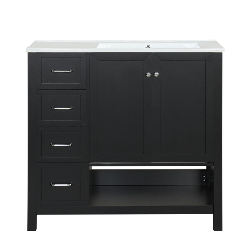 36″ Black Bathroom Vanity with Sink Top,Vanity Cabinet with 2 Doors & 2 Drawers