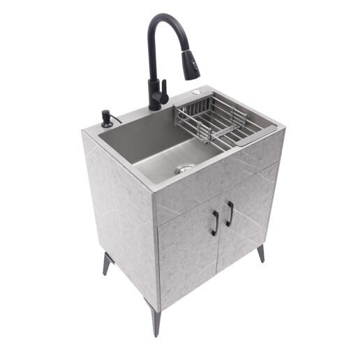 Modern Bathroom Vanity Free Standing Kitchen Cabinet Sink w/ Pull-out Faucet