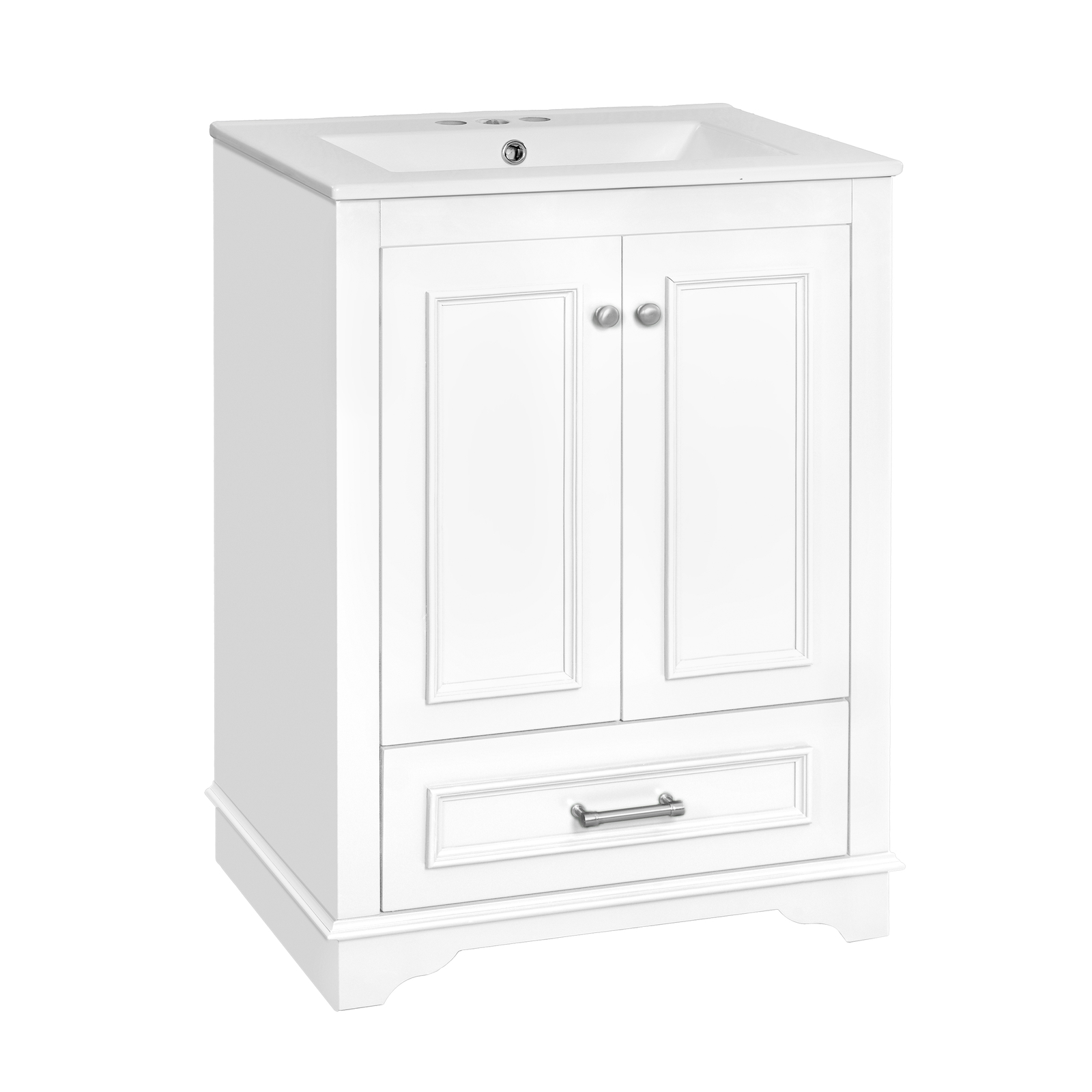 24” Bathroom Vanity w/Ceramic Sink Combo, Modern Freestanding Storage Cabinet