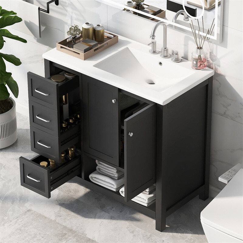 36″ Black Bathroom Vanity with Sink Top,Vanity Cabinet with 2 Doors & 2 Drawers