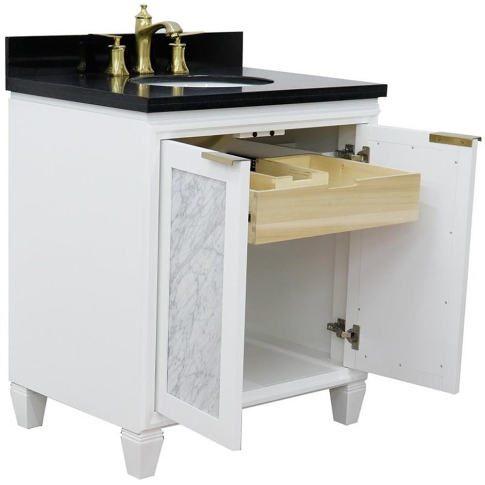 Trento 31″ Single Oval Sink Solid Wood Vanity in White/Black Galaxy