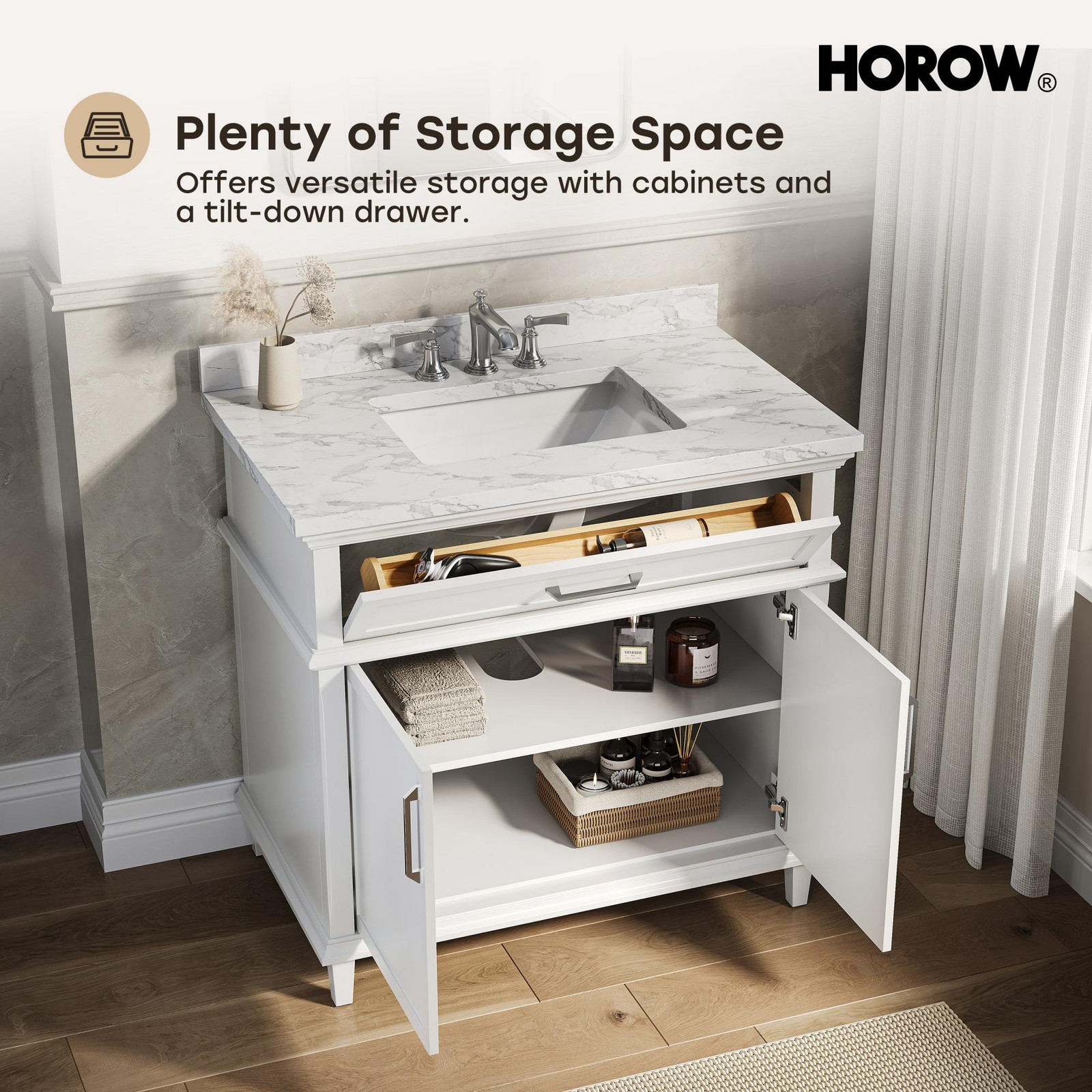 HOROW 36 Inch Bathroom Vanity with Sink, Free Standing Single Basin Vanity Set