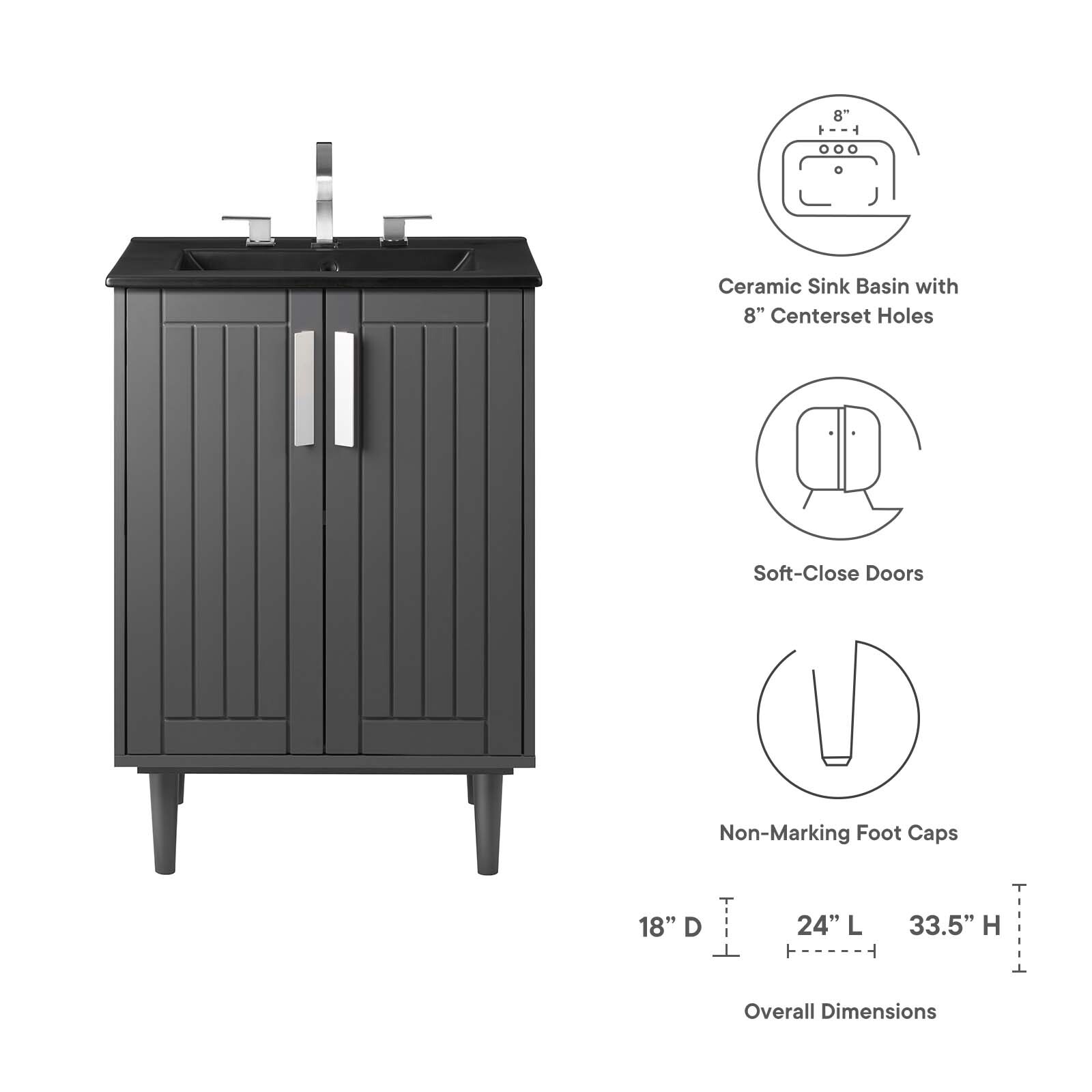 Modway Augusta 24″ Bathroom Vanity in Gray Black