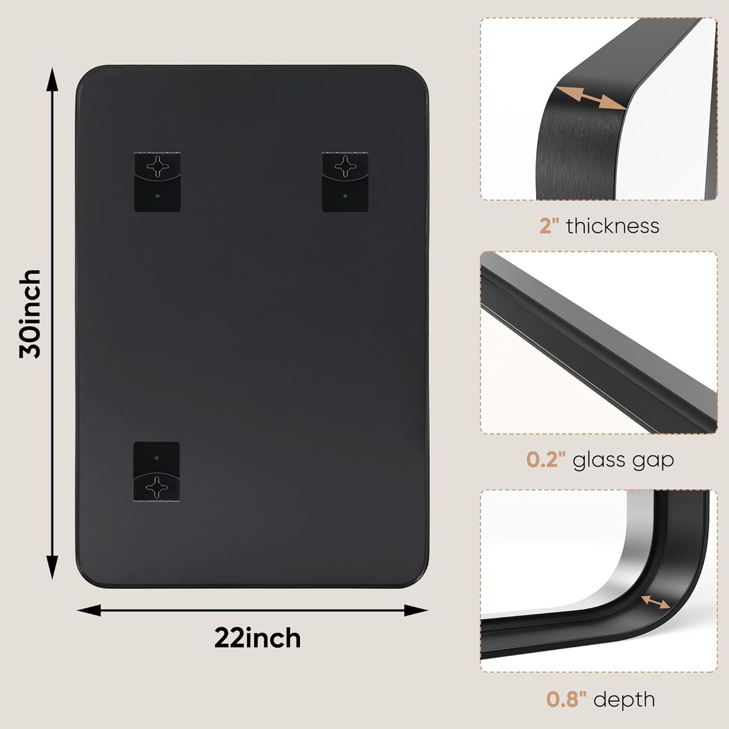 Black Metal Framed Vanity Rounded Rectangle Bathroom Mirrors for Over Sink Wa…