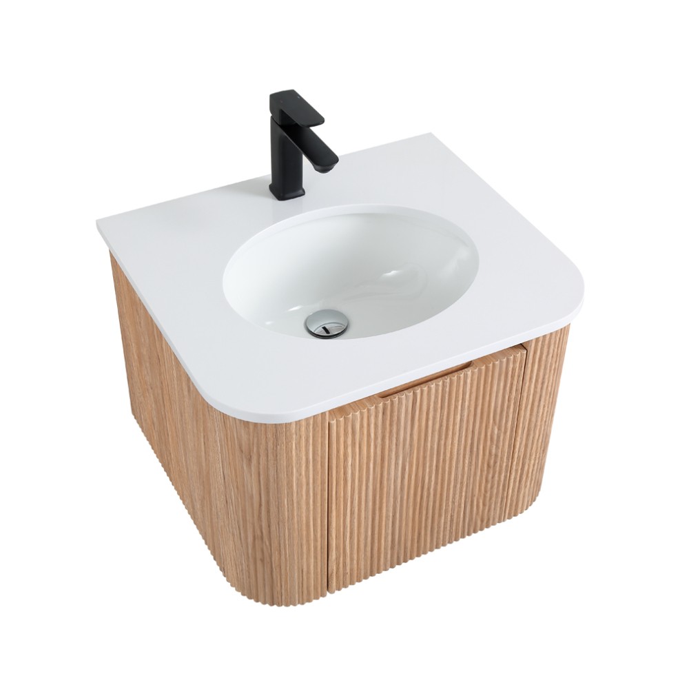 24 Inch Wall Mounted Bathroom Vanity with Sink Curved Design Wave Texture