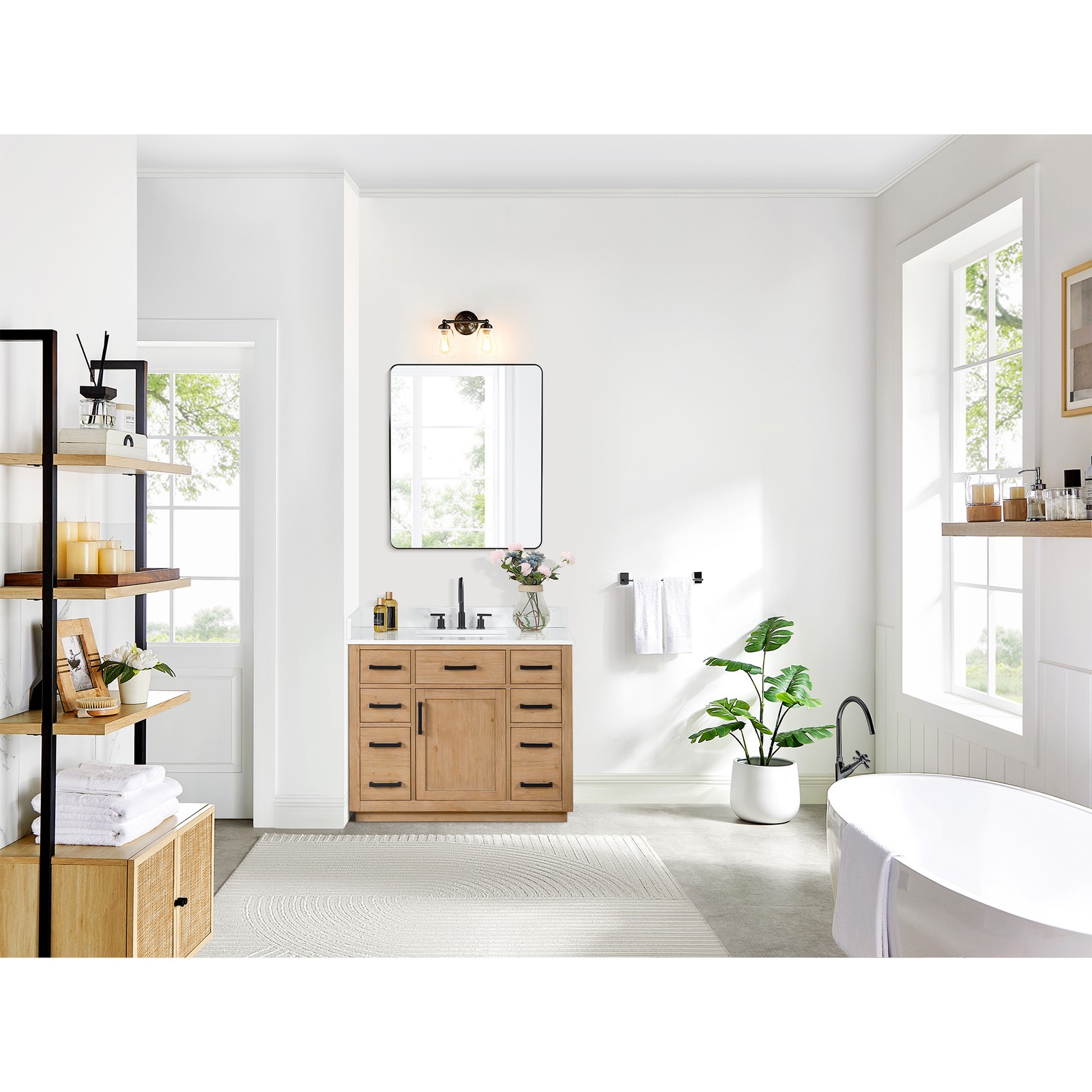 Gavino 42″ Wood Vanity in Light Brown with Composite Stone Top no Mirror