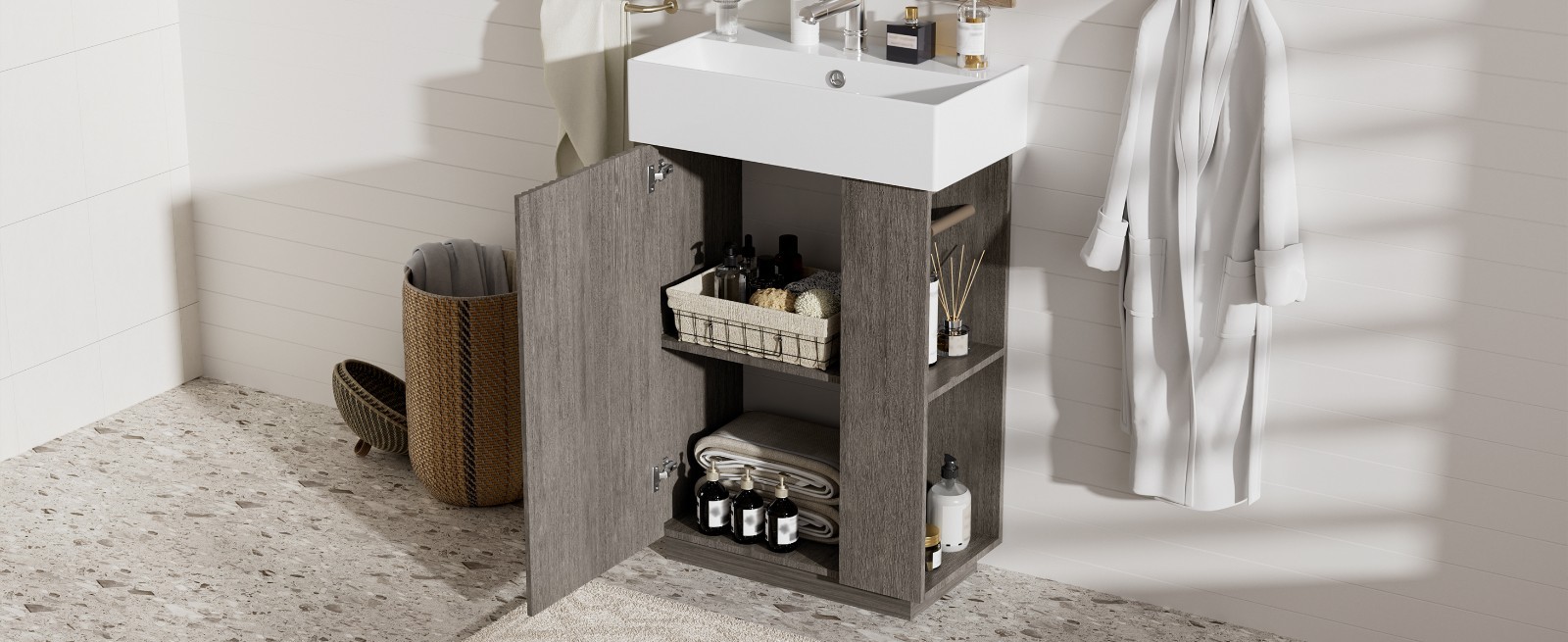 21.6″ bathroom vanity w/ceramic sink,freestanding left door storage cabinet