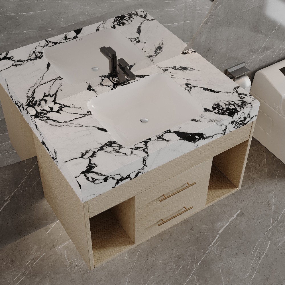 29.9″ Modern Floating Bathroom Vanity w/ Sintered Stone Top & Ceramic Sink