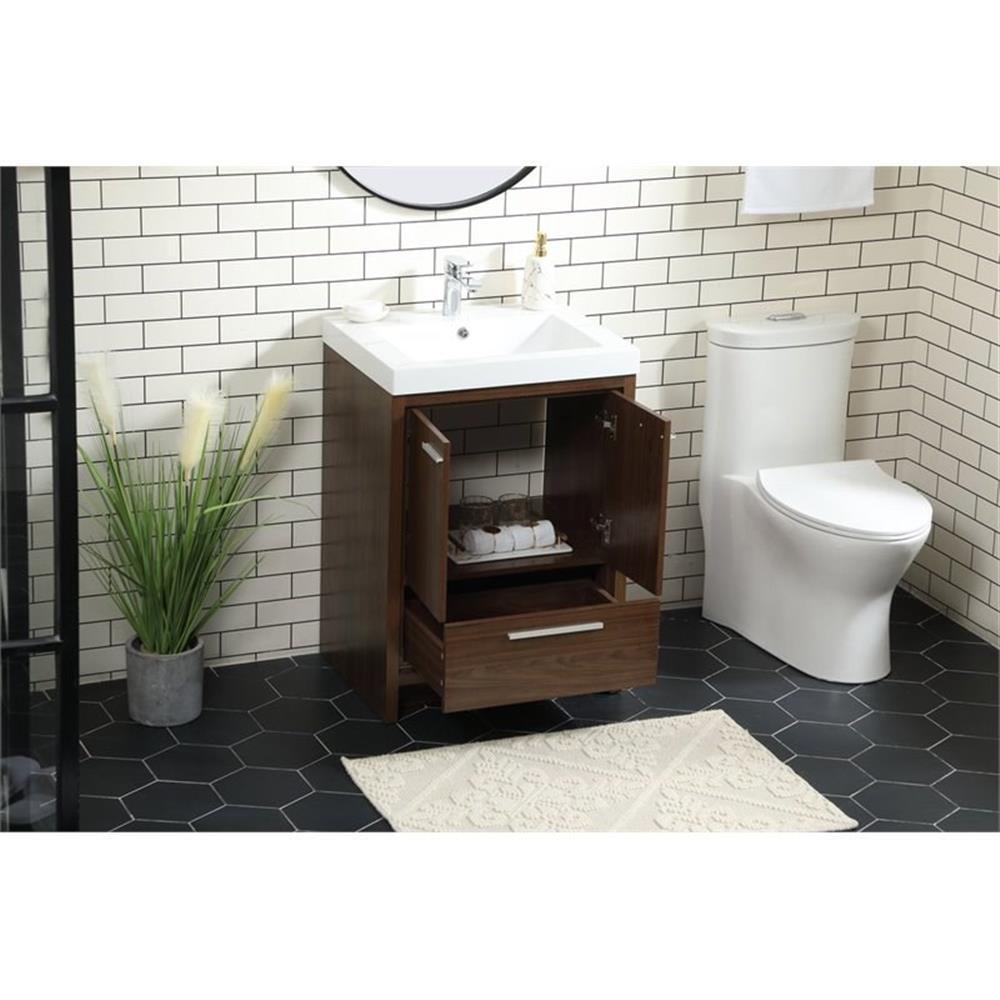 Elegant Decor Wyatt 24″ Aluminum Alloy and MDF Single Bathroom Vanity in Walnut