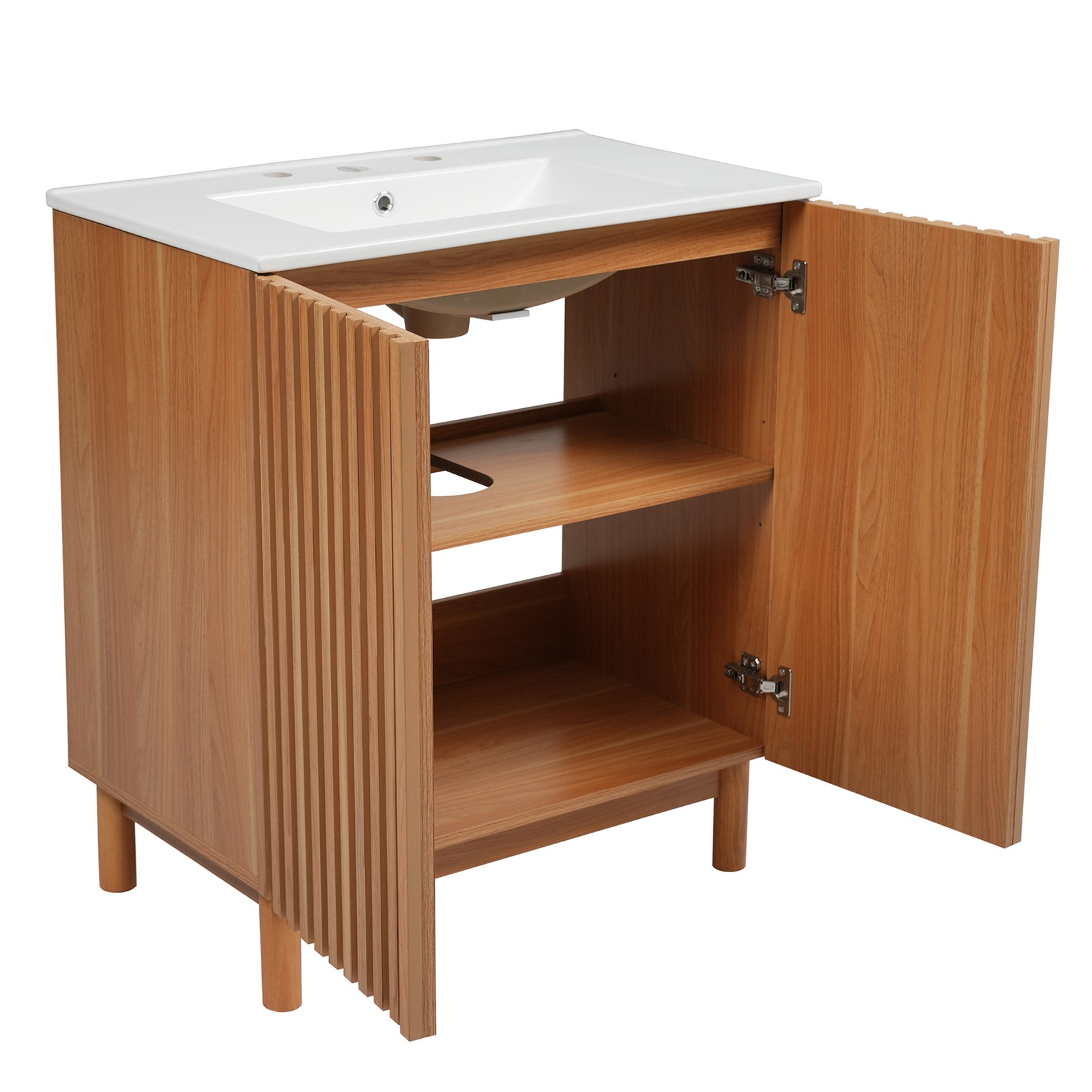 Classic Bathroom Vanity w/Ceramic Sink, Wood Storage Cabinet w/Soft-Close Doors
