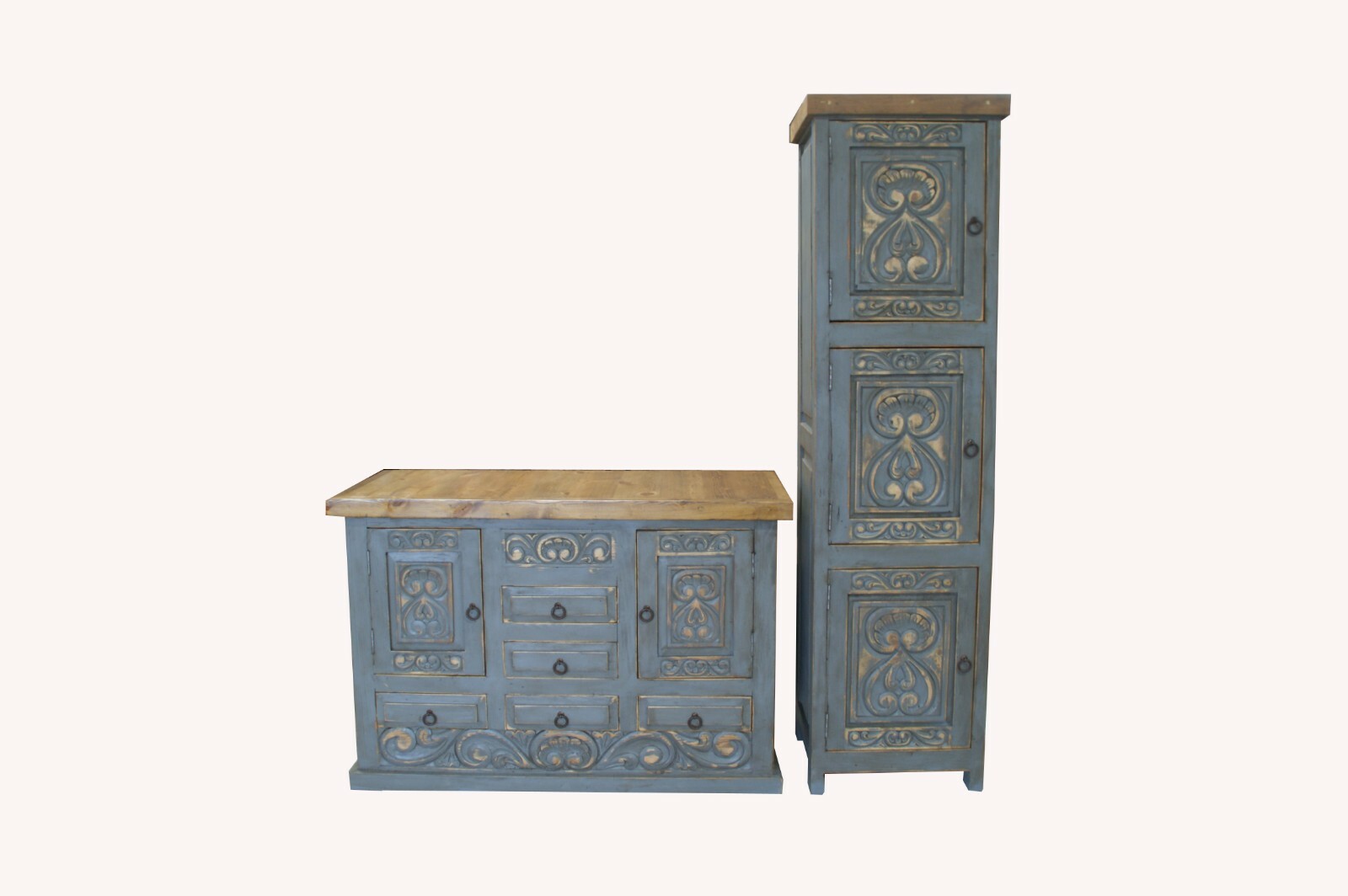 Shipwreck Rustic Gray Carved Wood Bathroom Vanity 60″ wide