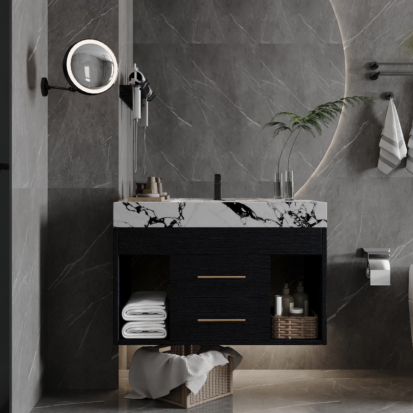 29.9″ Floating Vanity with Sintered Stone Top & Ceramic Sink