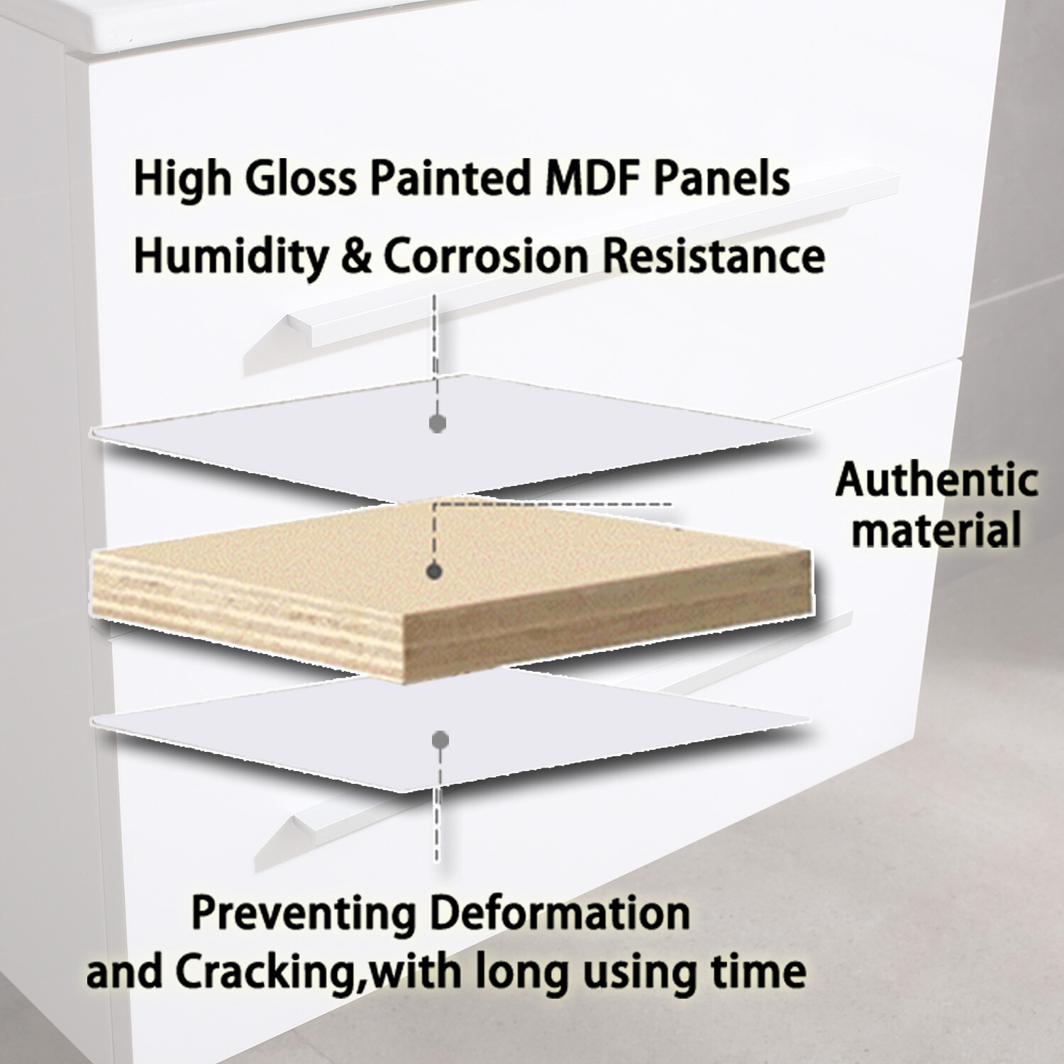 Wall Mount Bathroom Vanity Single Wood Cabinet + Undermount Resin Sink + Faucet