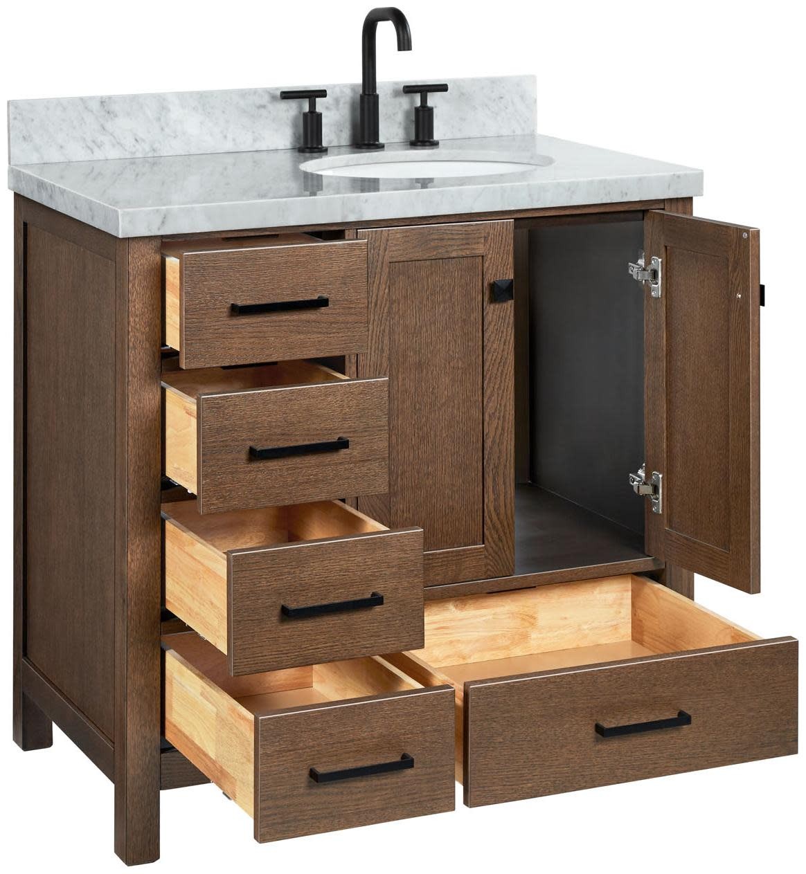 Ariel A037S-R-VO Cambridge 37″ – Brown Oak / Carrara White Marble / Satin Brass