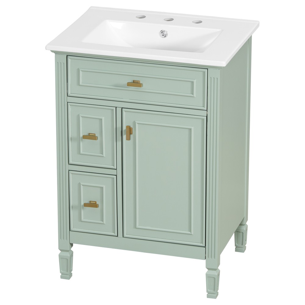 24In Bathroom Vanity with Sink Solid Wood and MDF Cabinet with One Flip Drawer