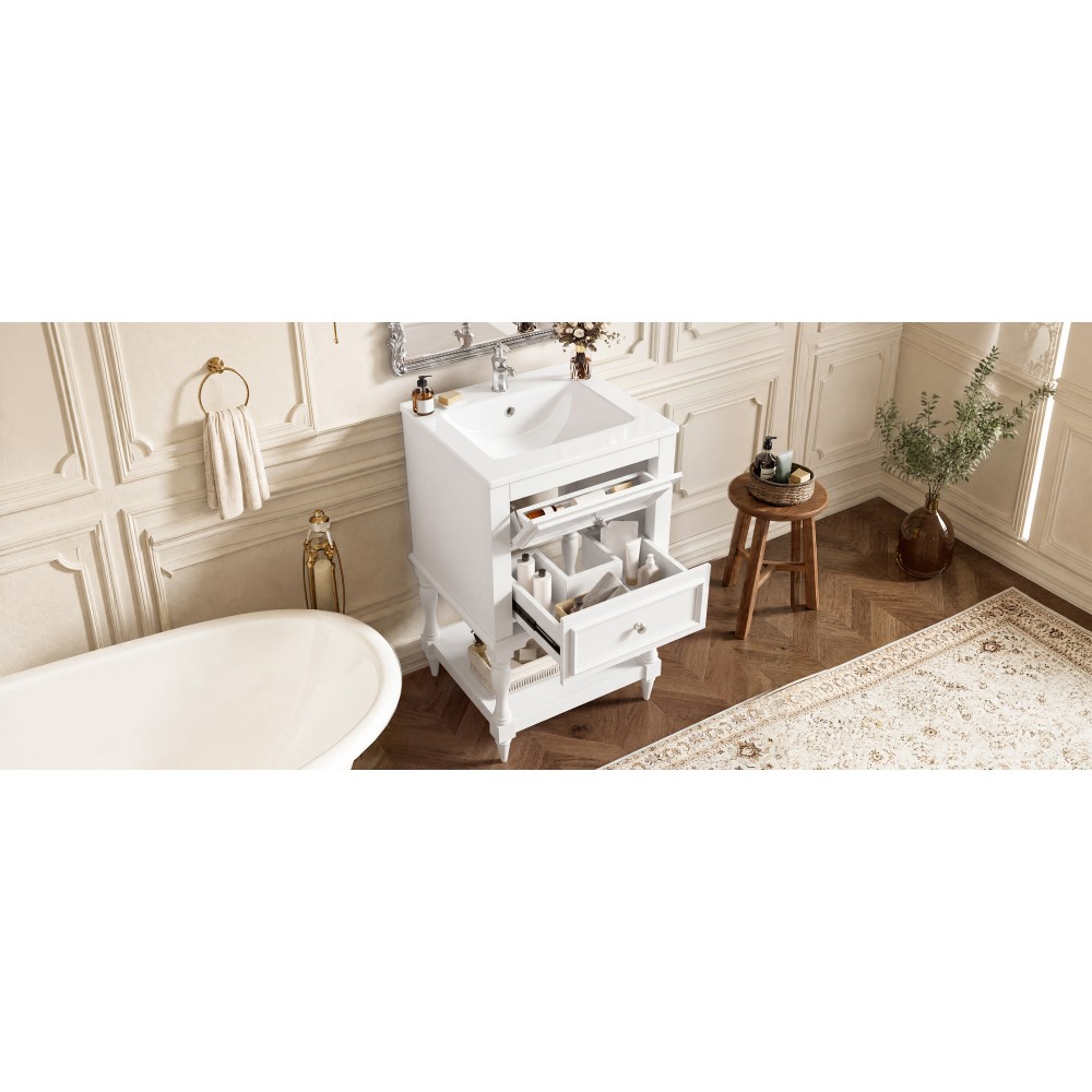 20” Retro Design Bathroom Vanity with Ceramic Sink, Open Shelf , 2 Drawers