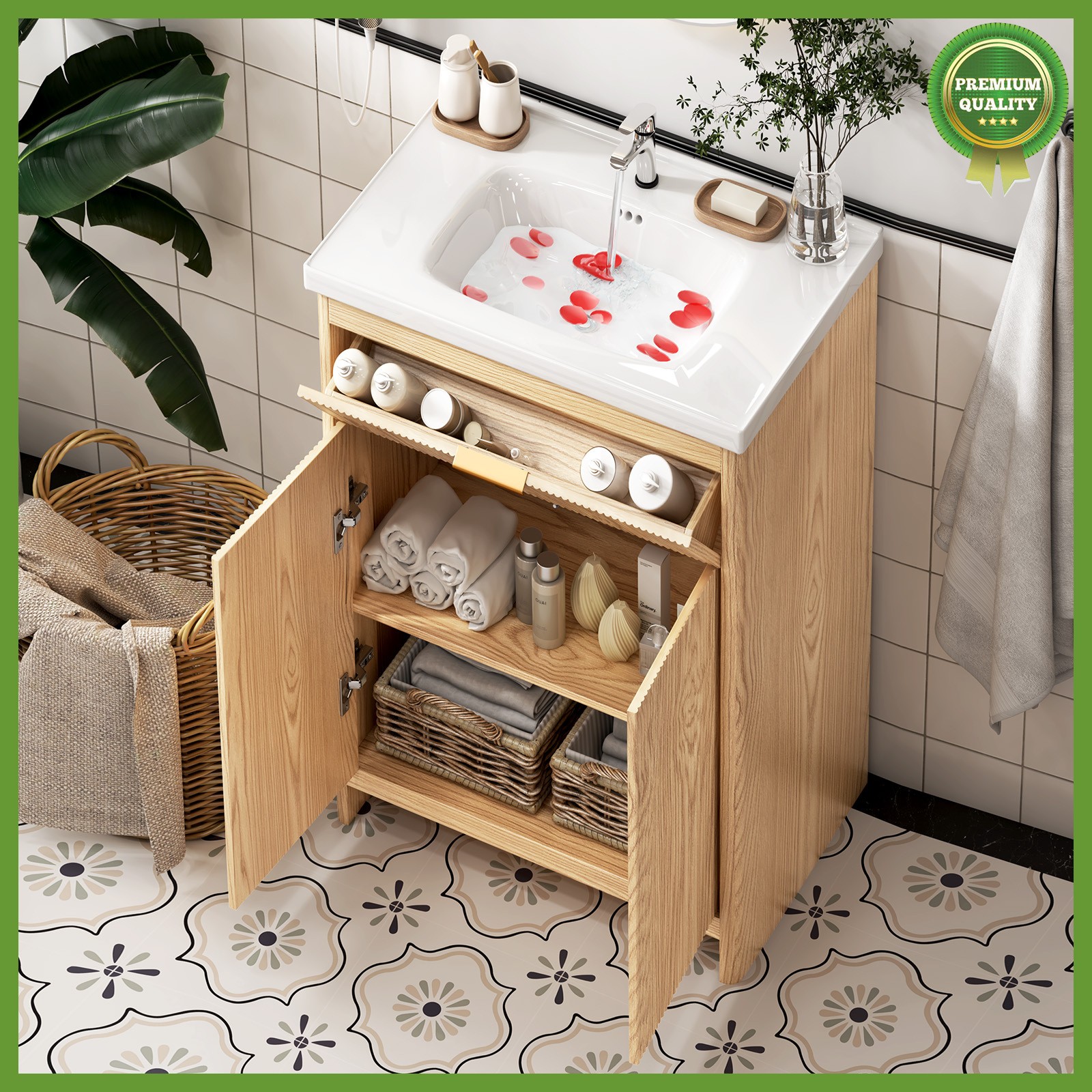 Bathroom Vanity Cabinet with Ceramic Sink Combo Bathroom Cabinet with 2 Doors