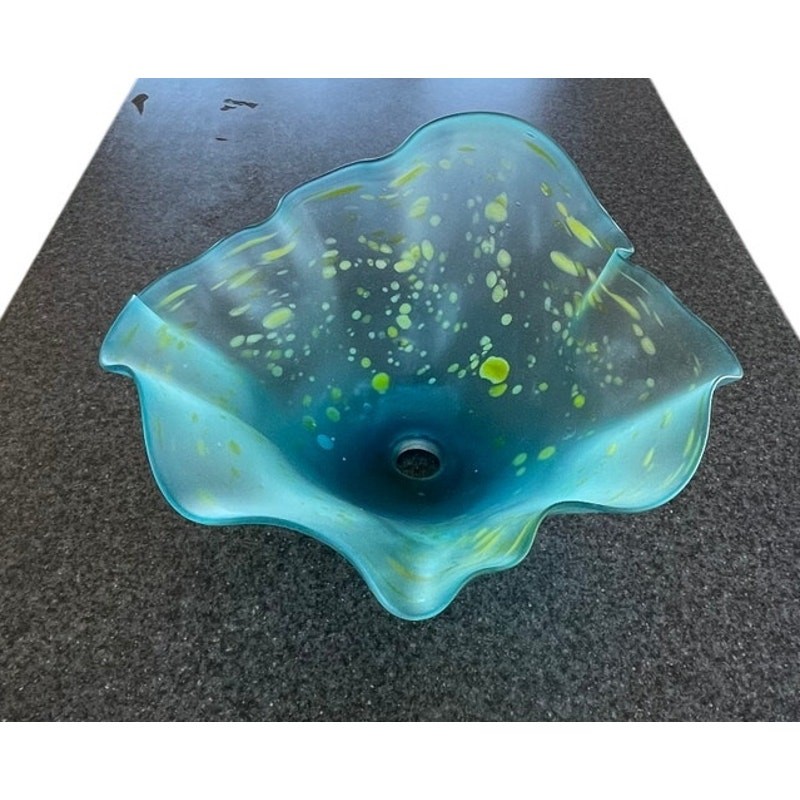 Sink Art Glass Vessel Turquoise Lime Green Swirl Hand Blown Bathroom Basin 22″