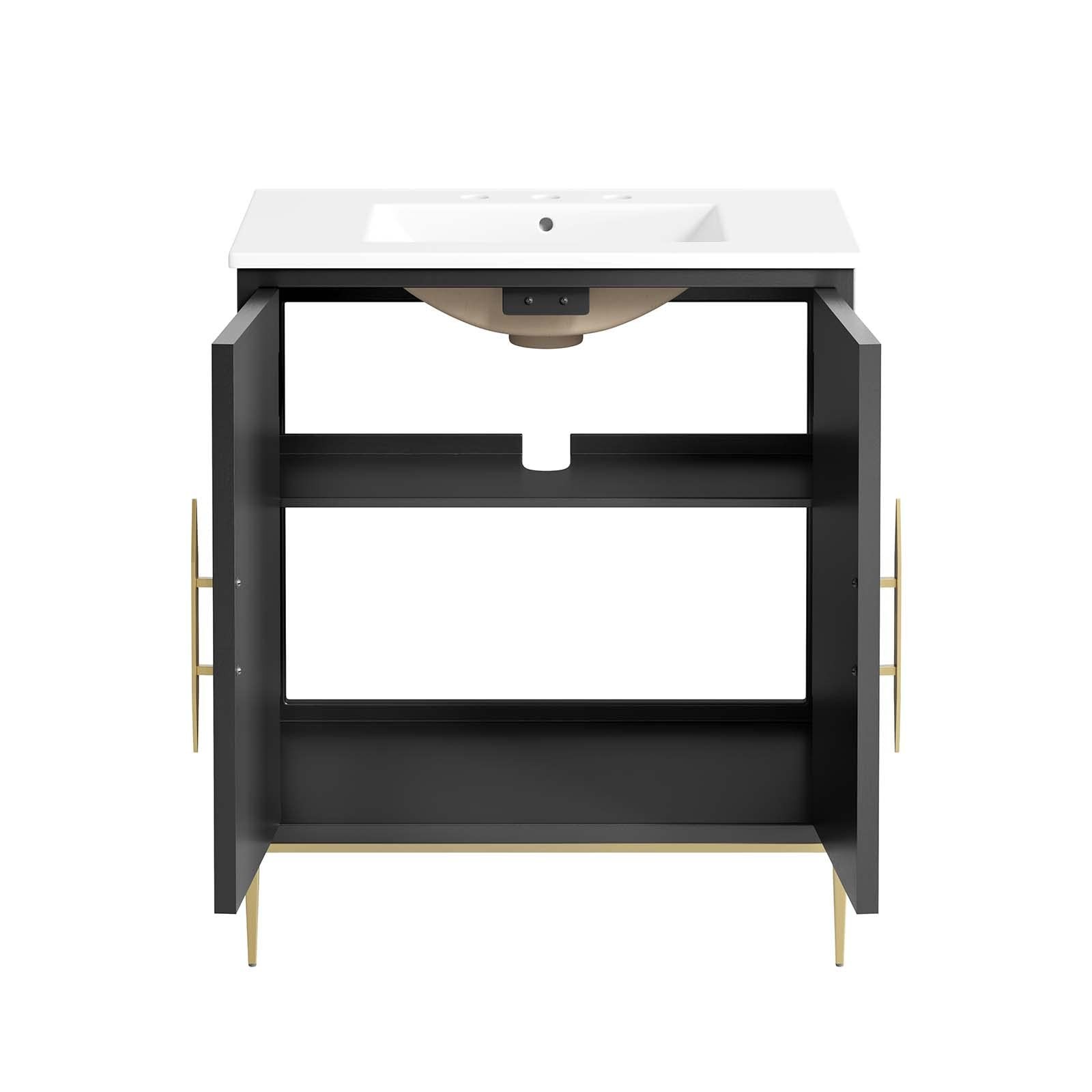Modway Awaken 30″ Solid Wood and MDF Bathroom Vanity in White/Black